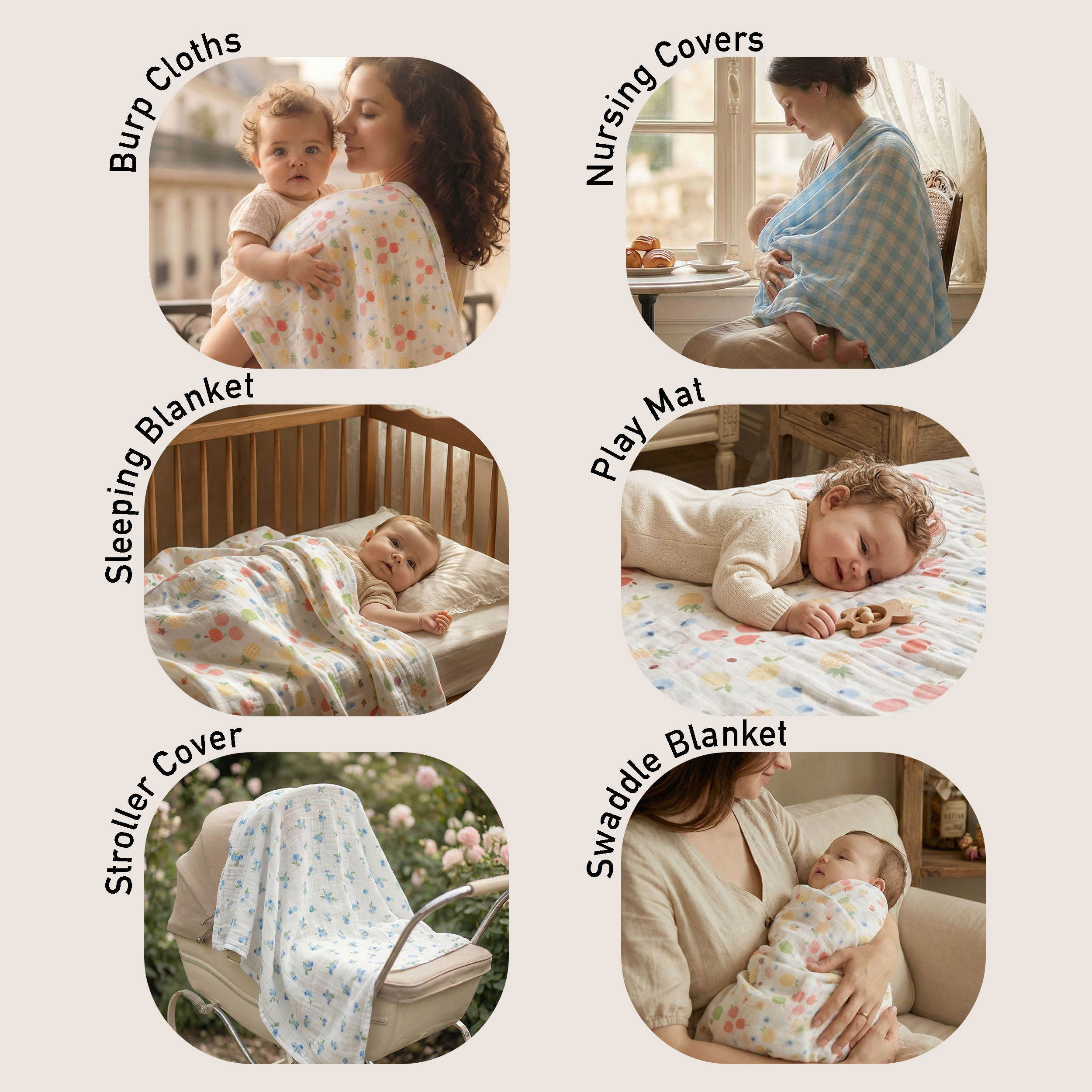 Muslin Swaddle Blankets 4-Pack | 35"x40" | Azure Berry Dream