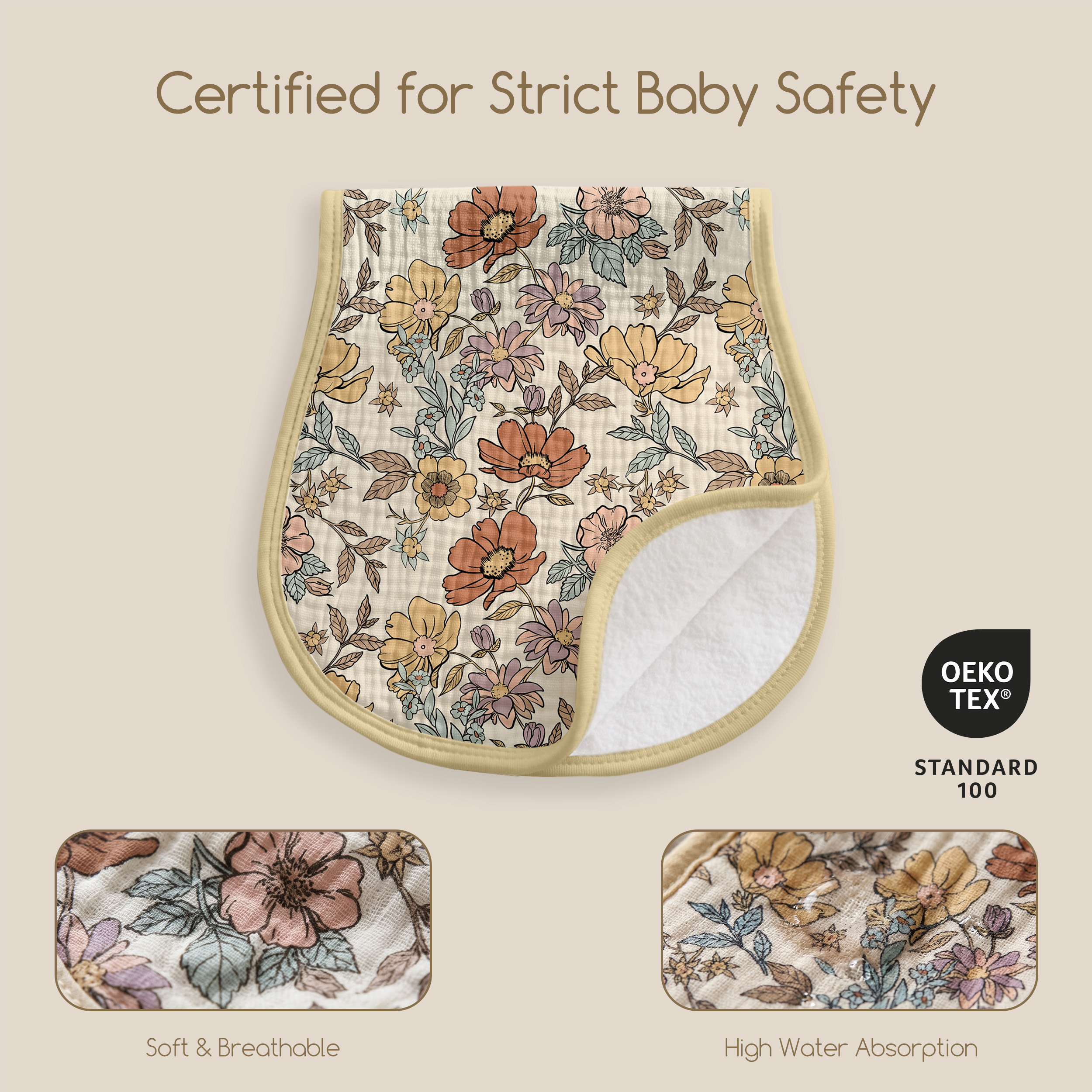 Organic Muslin Cotton Burp Cloths 6 Pack -  Vintage Floral Bloom