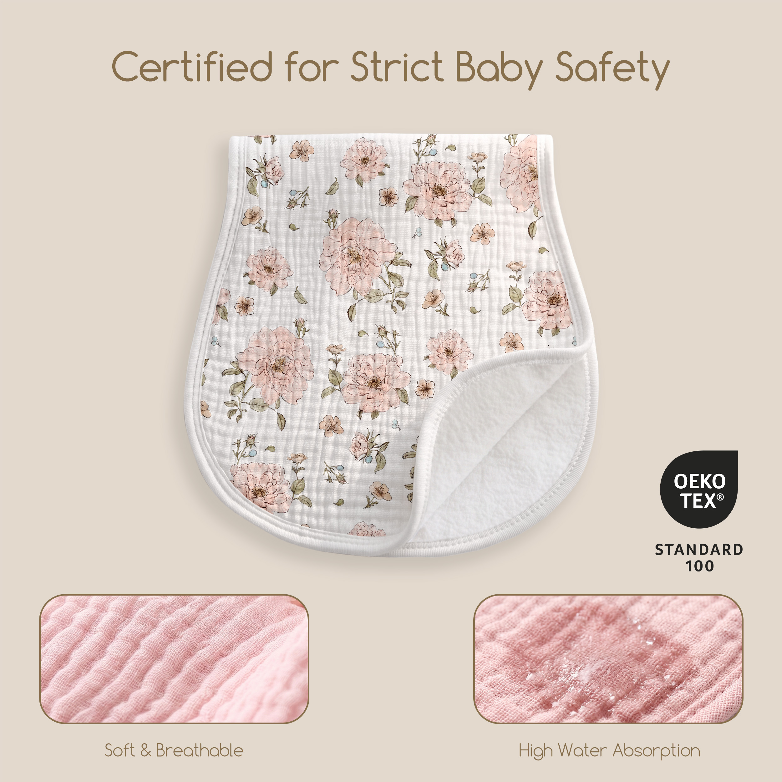 Organic Muslin Cotton Burp Cloths 6 Pack -  Pink Floral Plaid