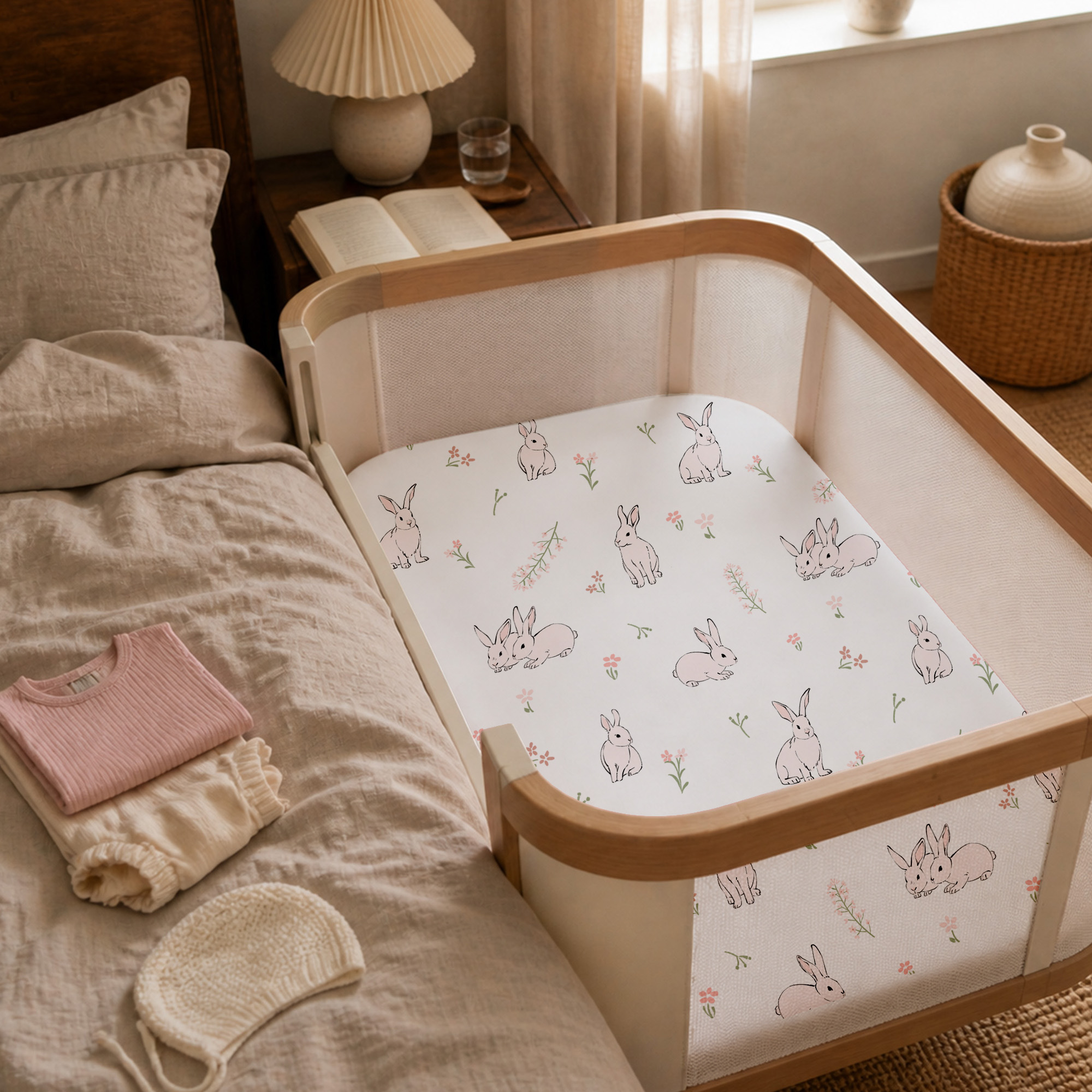 Pink Bunny & Flowers | Bassinet Sheets 4-Pack | 20*33''
