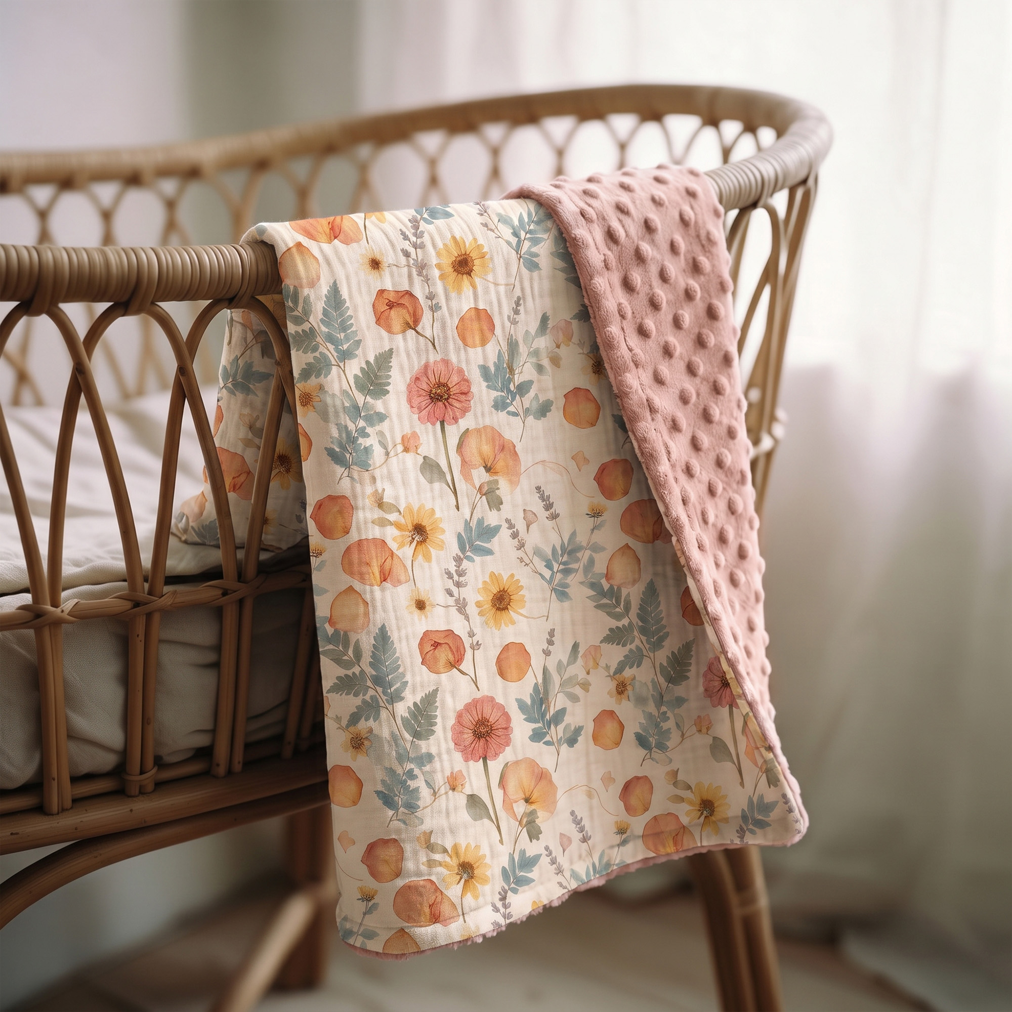 Amber Pressed Flower | Muslin and Fleece Plush Dot Blanket | 30''*40''