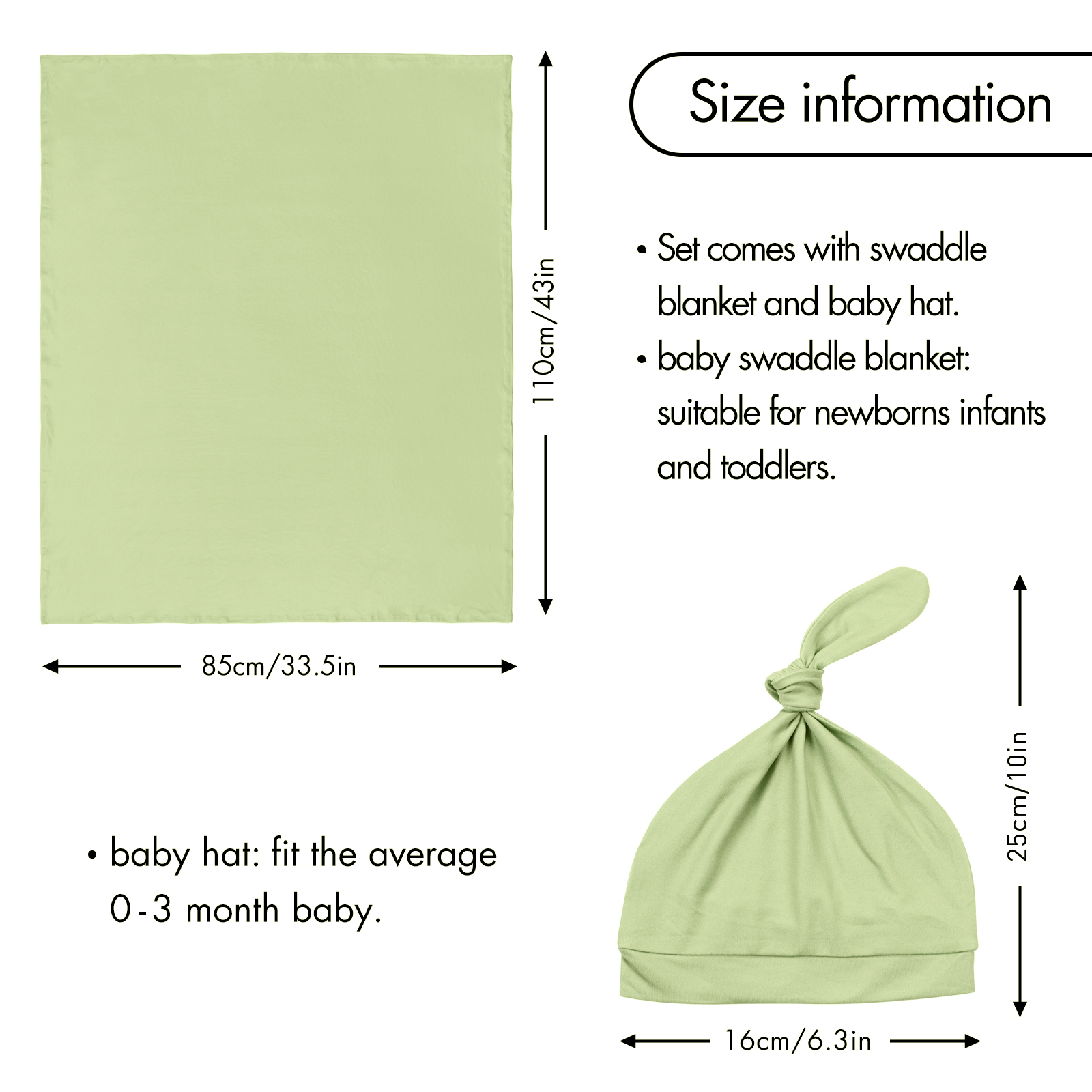 Pea Green | Baby Swaddle and Hat Set | 33.5*43inch