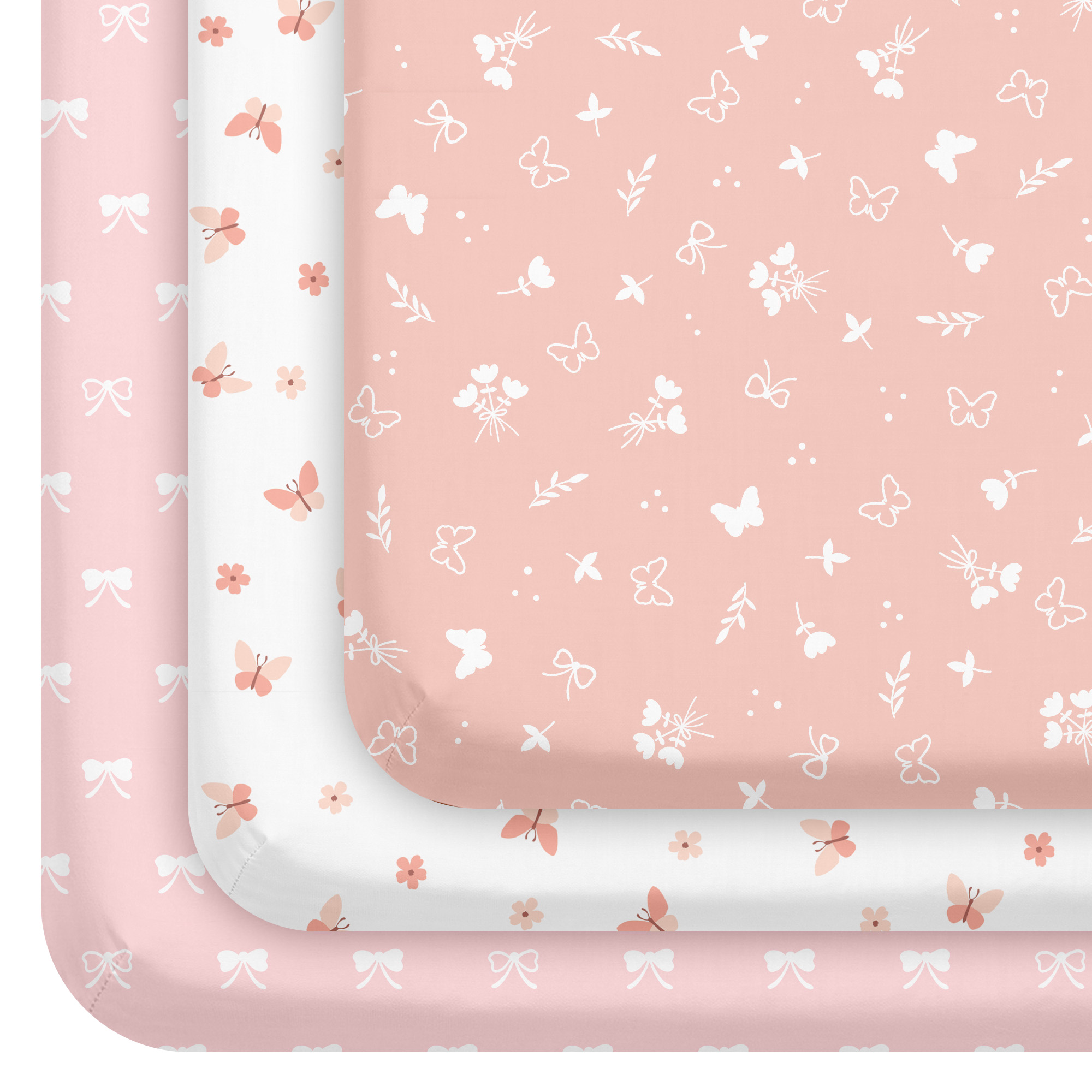 Sweet Blush Butterfly | Soft Microfiber Baby Crib Sheets 3 Pack