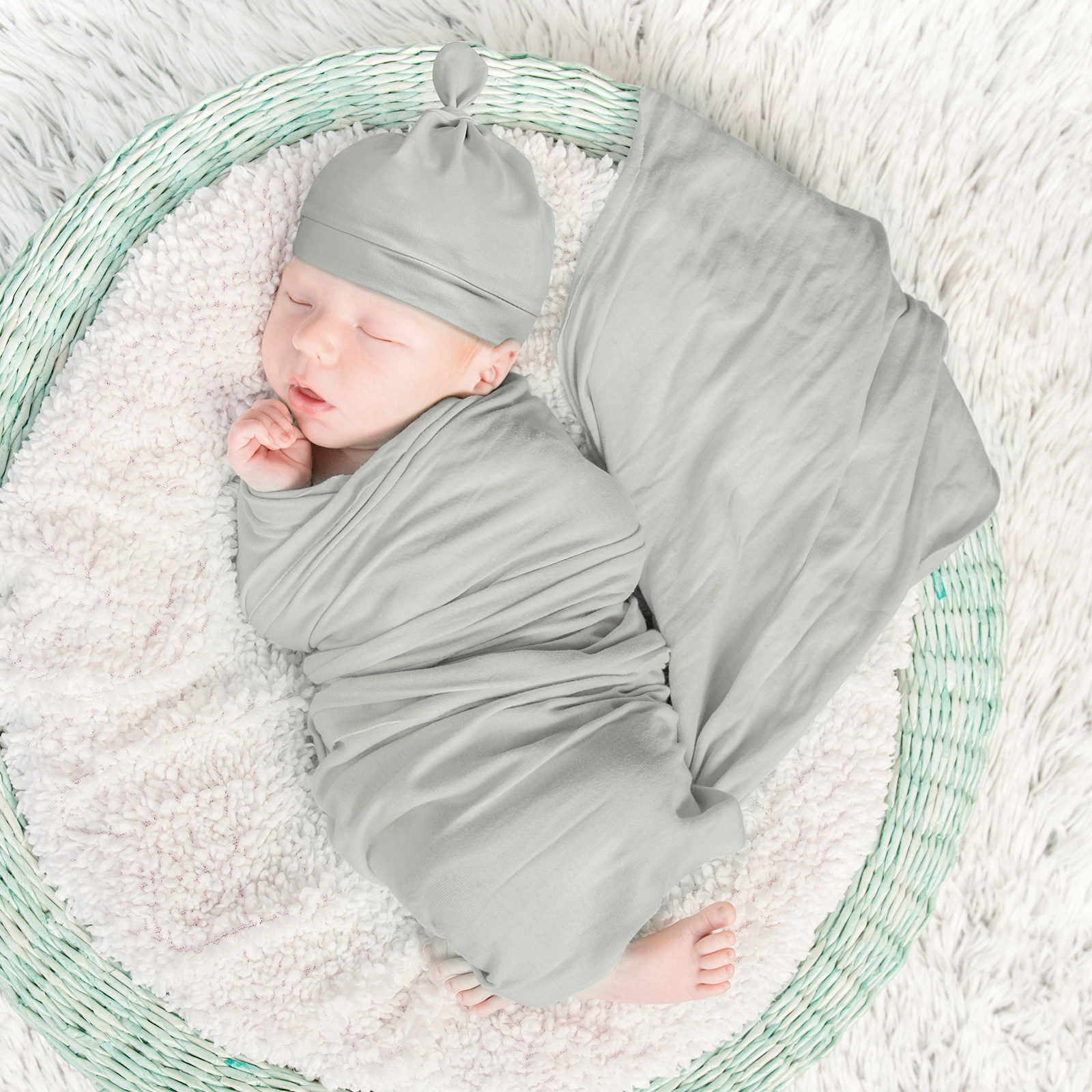 Greyish Green | Baby Swaddle and Hat Set | 33.5*43inch