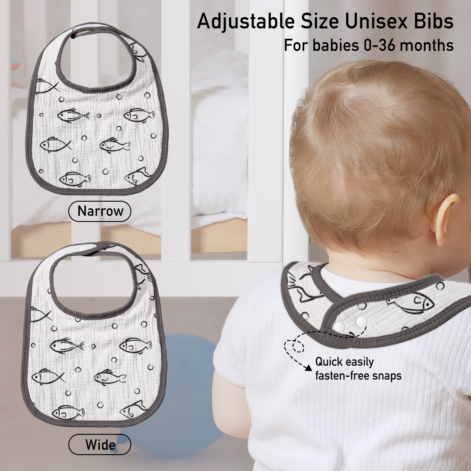 Bubble | baby muslin bibs 8 pack | 0-36 months