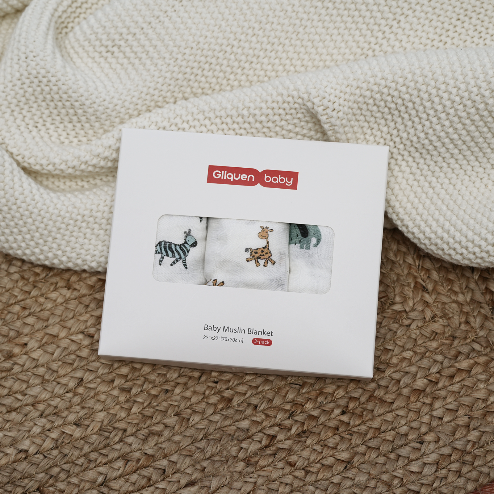 Muslin Swaddle Blankets 6-Pack, 28 X 28" - Elephant