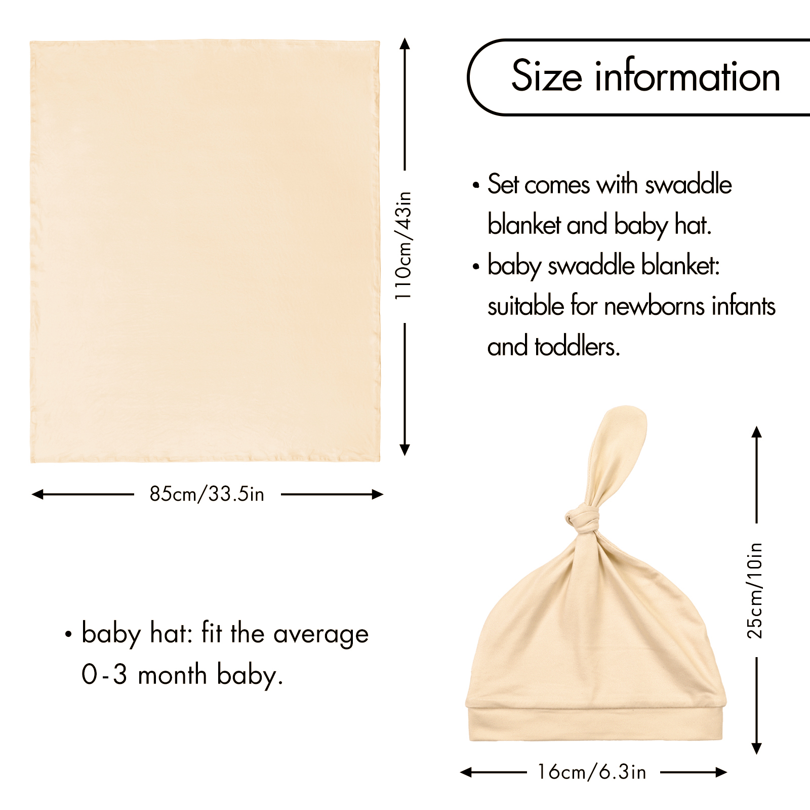 Cream | Baby Swaddle and Hat Set | 33.5*43inch