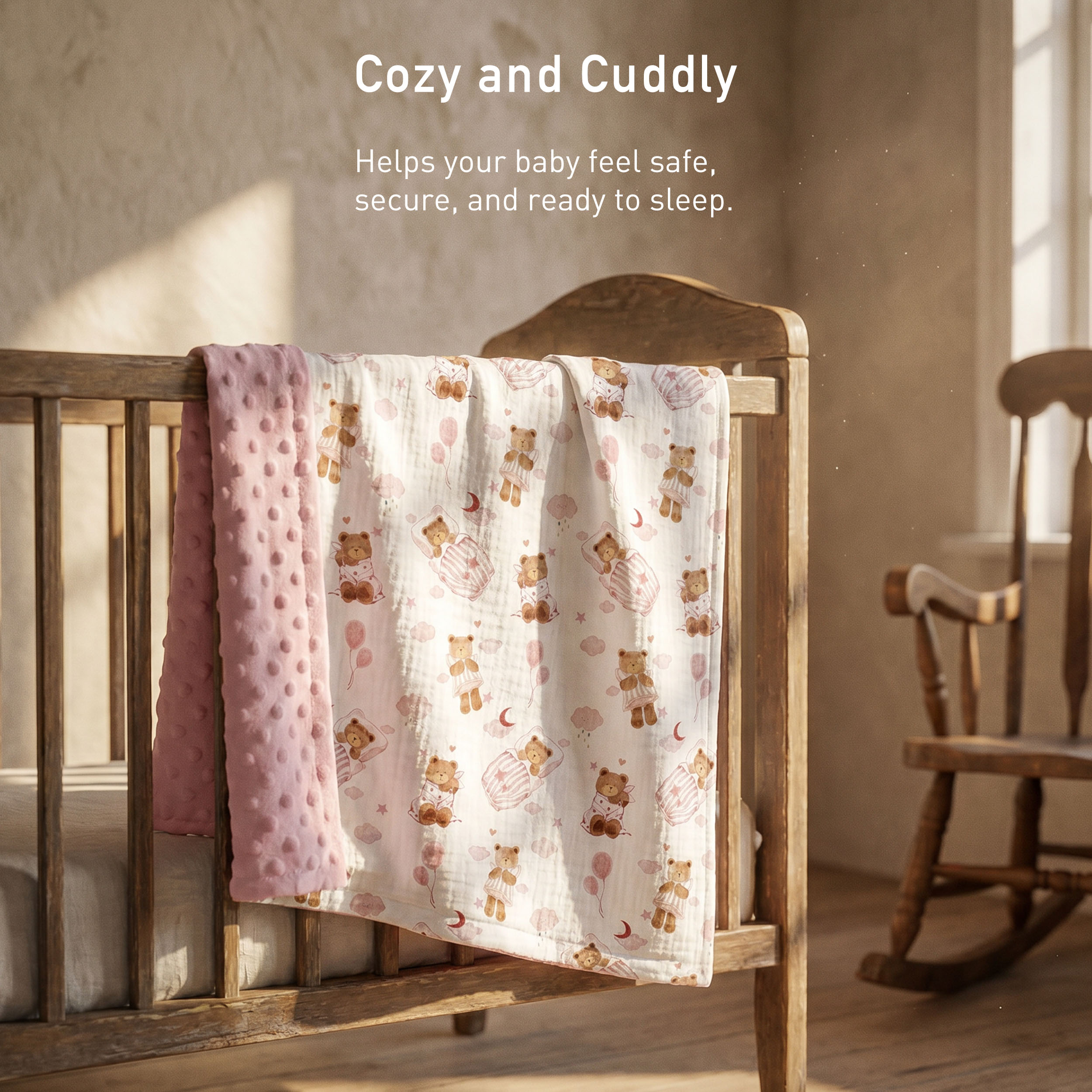 Blush Bear Slumber | Muslin and Fleece Plush Dot Blanket | 30''*40''