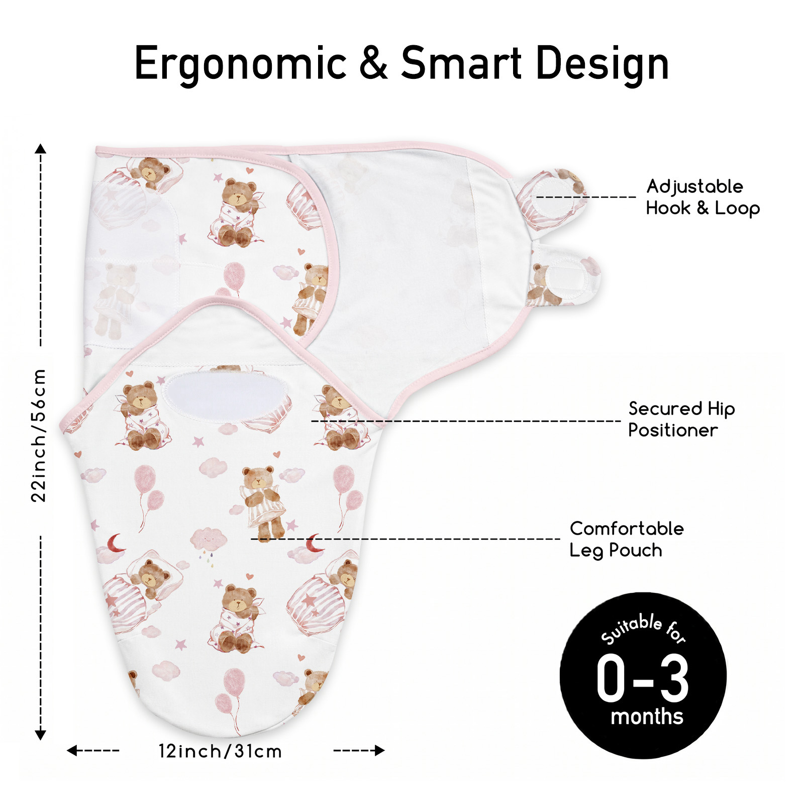 Blush Bear Slumber | Baby Swaddle 3 Pack | 0-3 Months