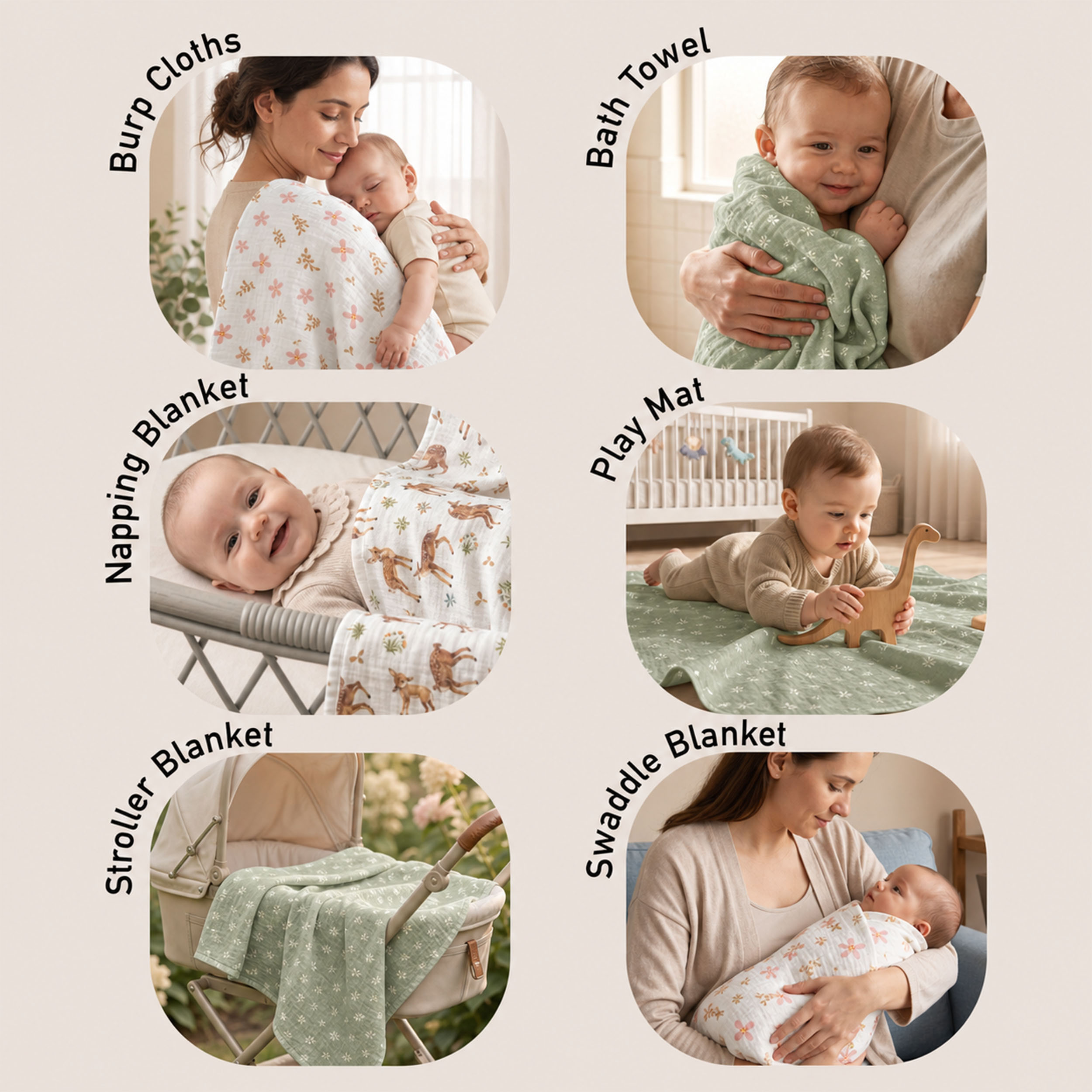 Muslin Swaddle Blankets 4-Pack | 35"x40" | Fawn & Wildflowers