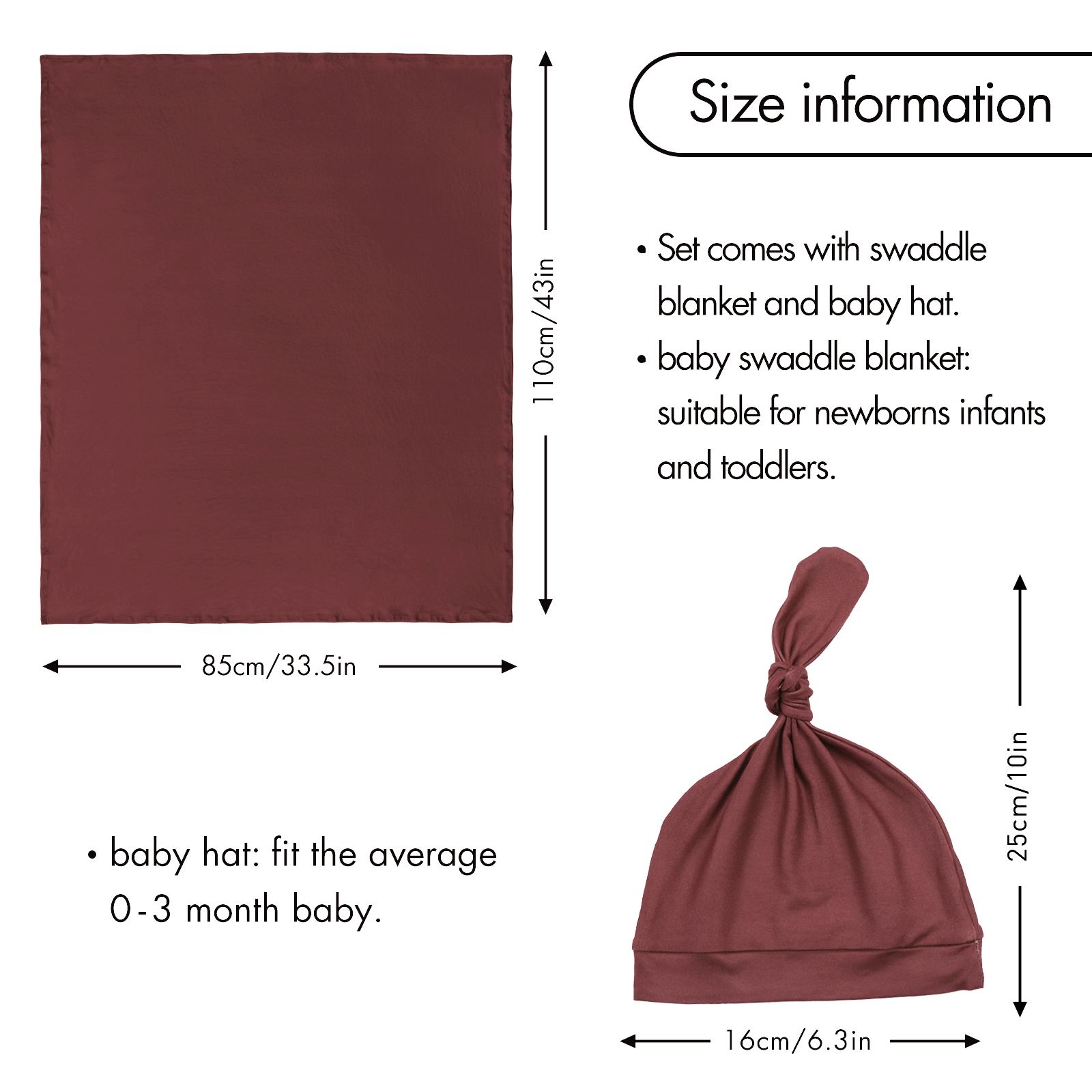 Merlot | Baby Swaddle and Hat Set | 33.5*43inch