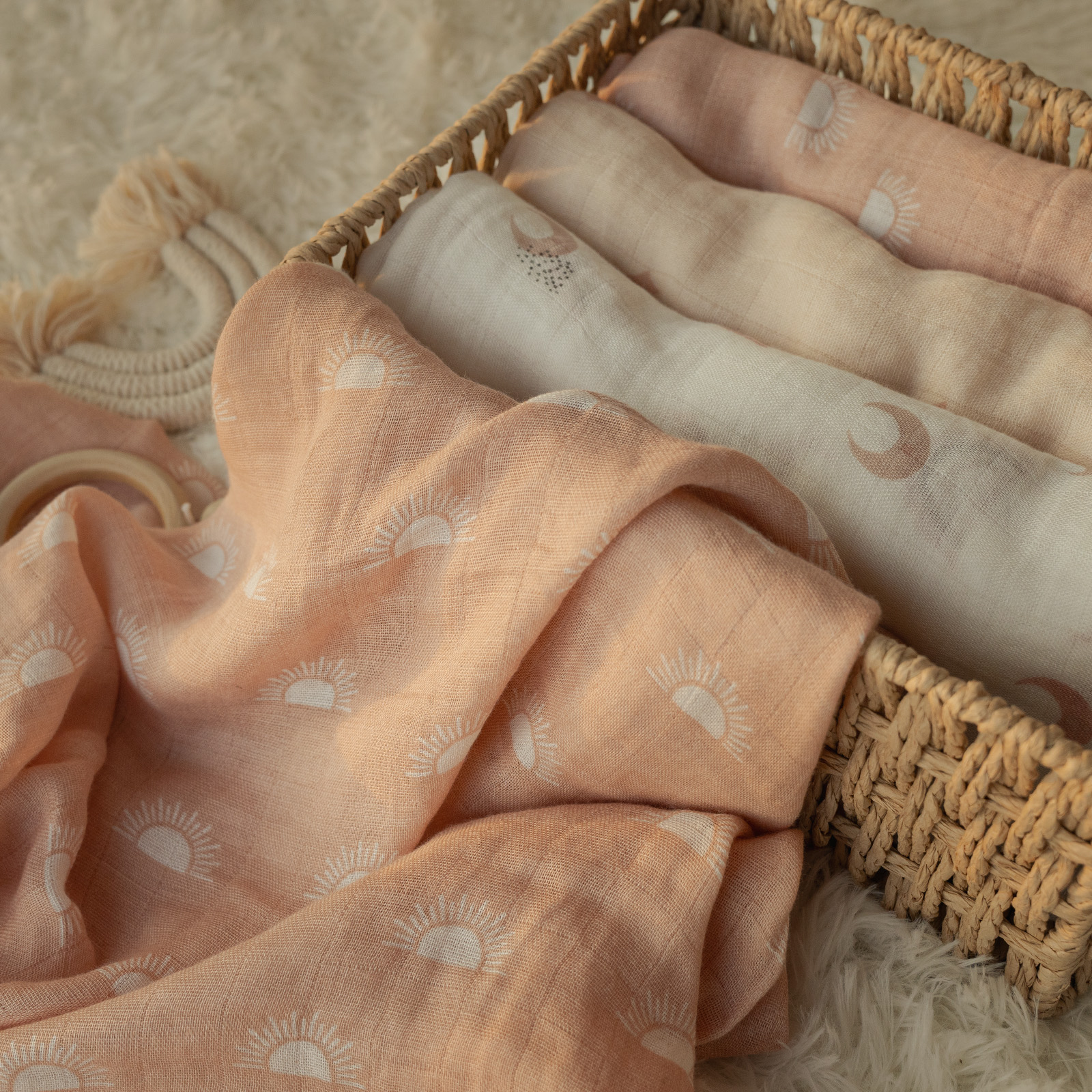 Muslin Swaddle Blankets 4-Pack, 35"x40" - Rainbow