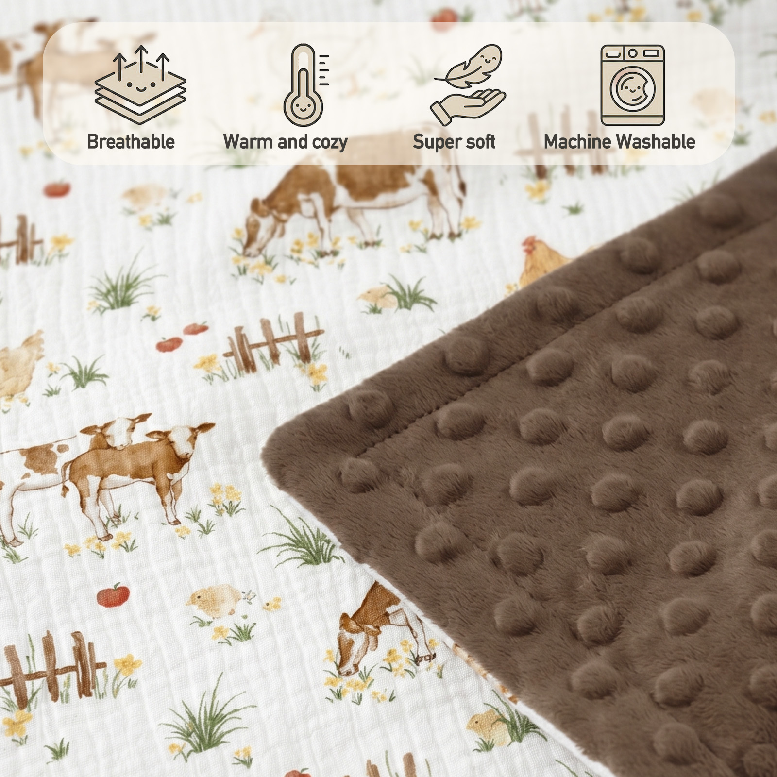 Country Farm | Muslin and Fleece Plush Dot Blanket | 30''*40''