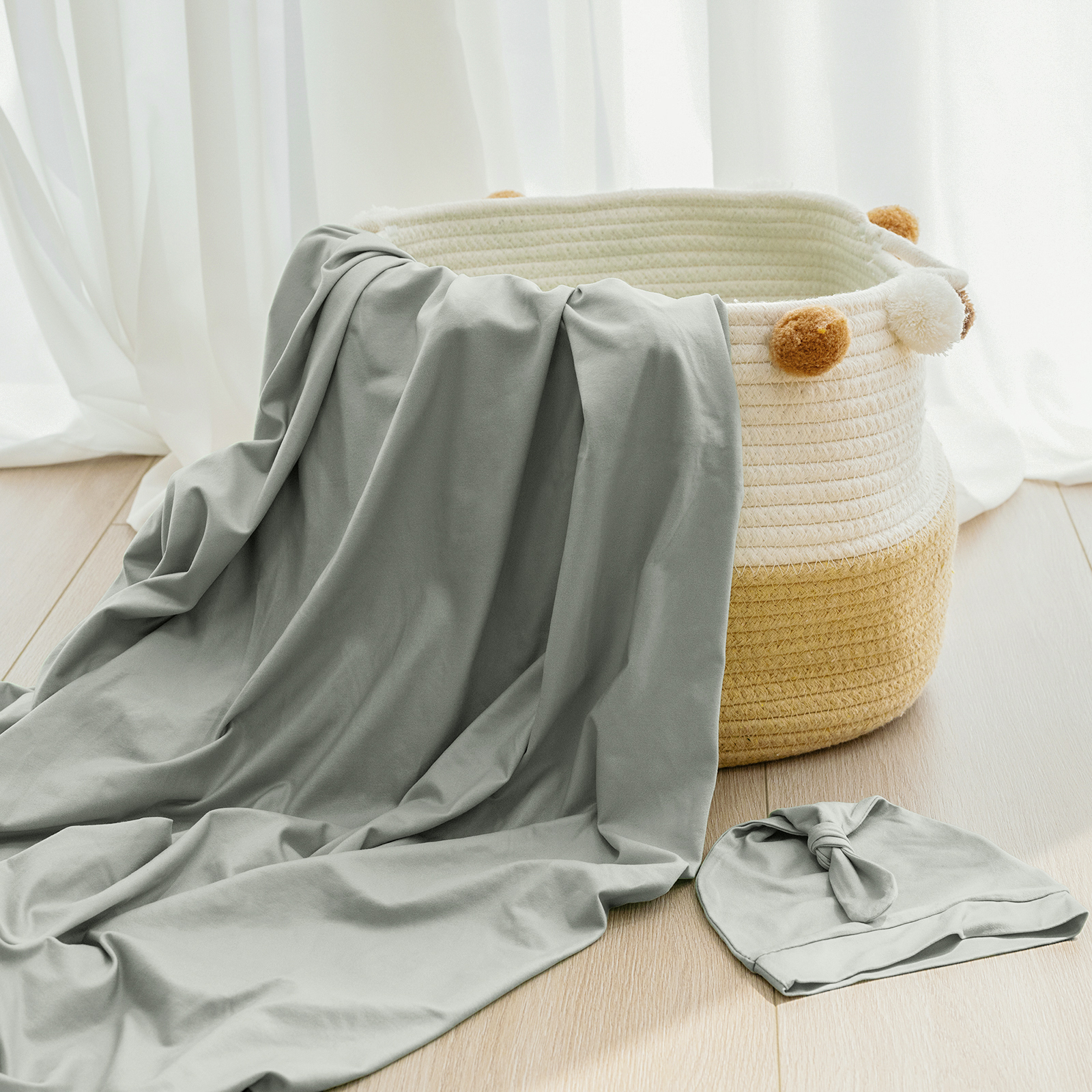 Greyish Green | Baby Swaddle and Hat Set | 33.5*43inch