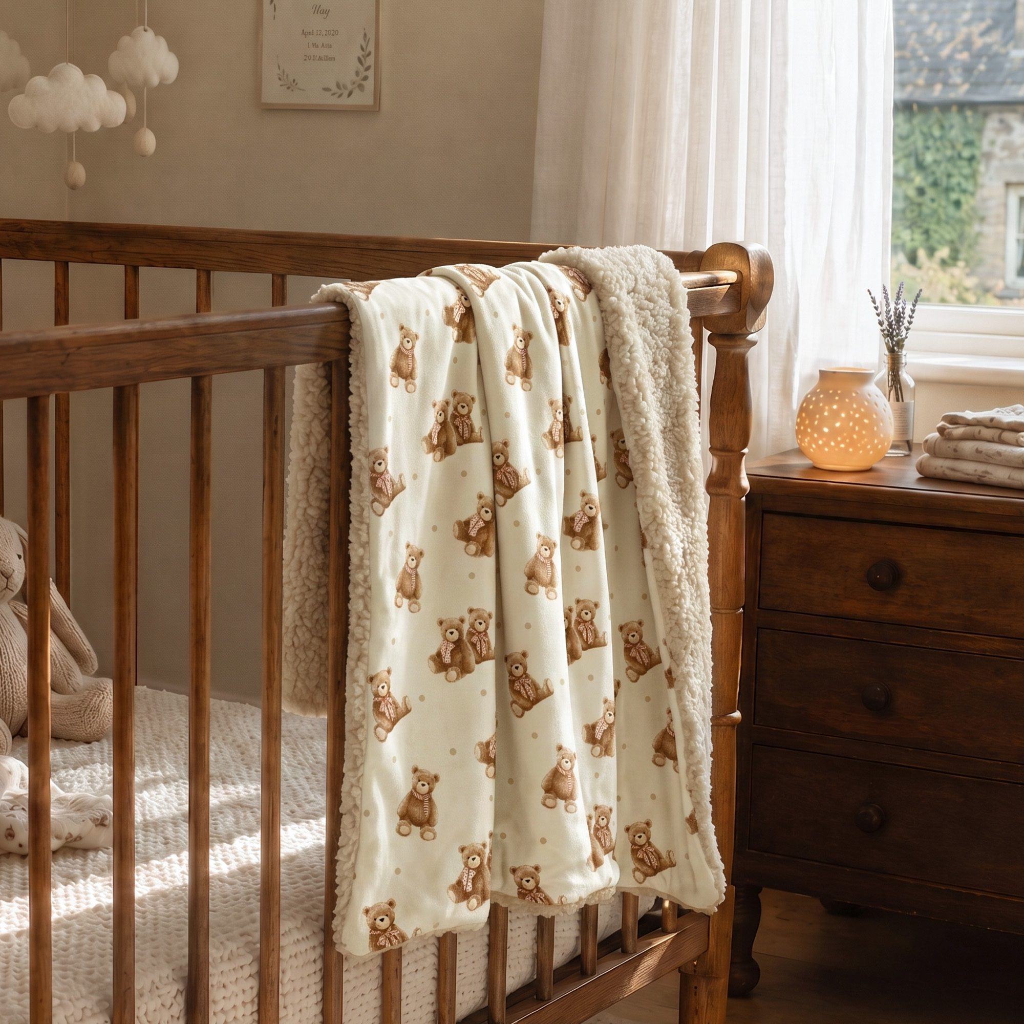 Creamy Ribbon Teddy | plush baby blanket | 30''*36''