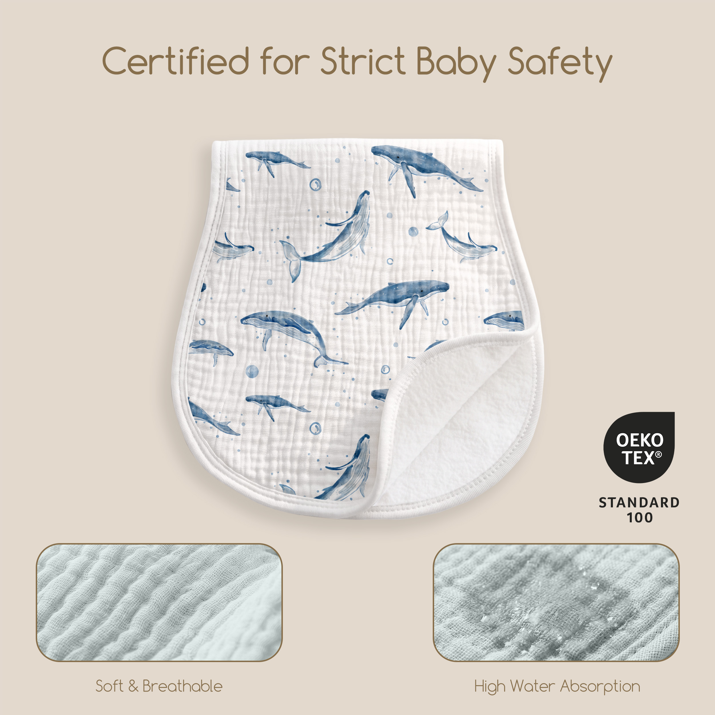 Organic Muslin Cotton Burp Cloths 6 Pack -  Ocean Whale Chart