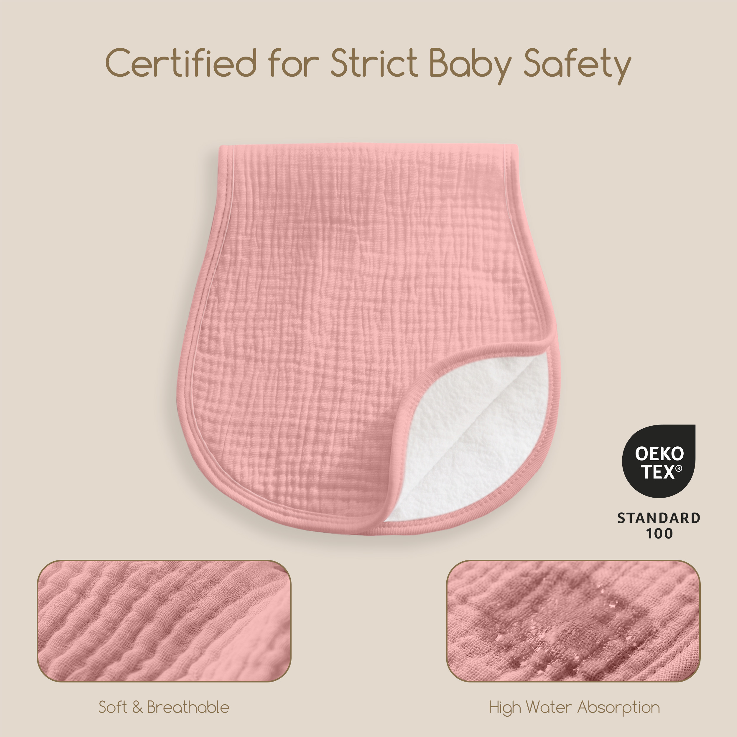 Organic Muslin Cotton Burp Cloths 6 Pack -  Warm Blush Solid