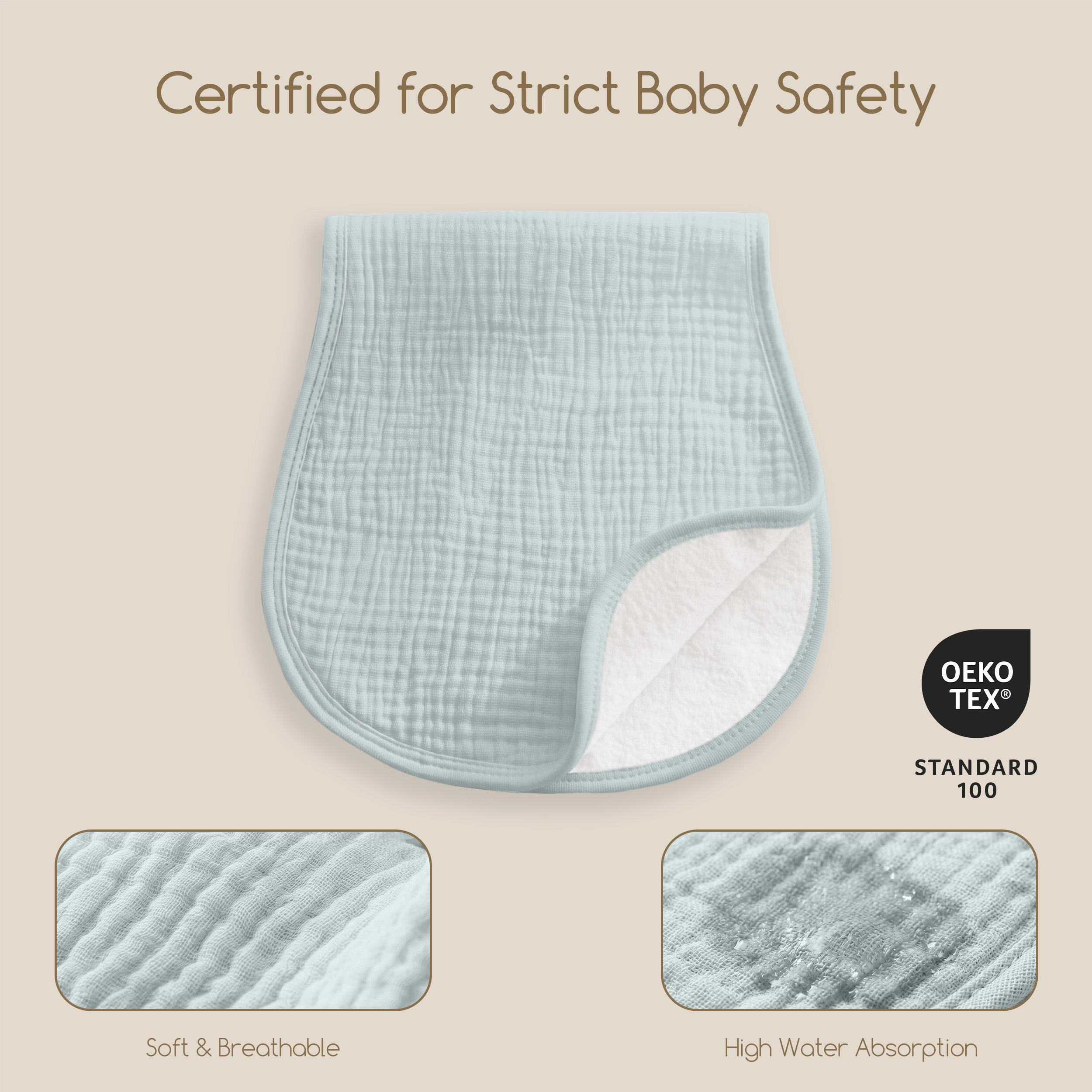 Organic Muslin Cotton Burp Cloths 6 Pack -  Sage Blue Solid