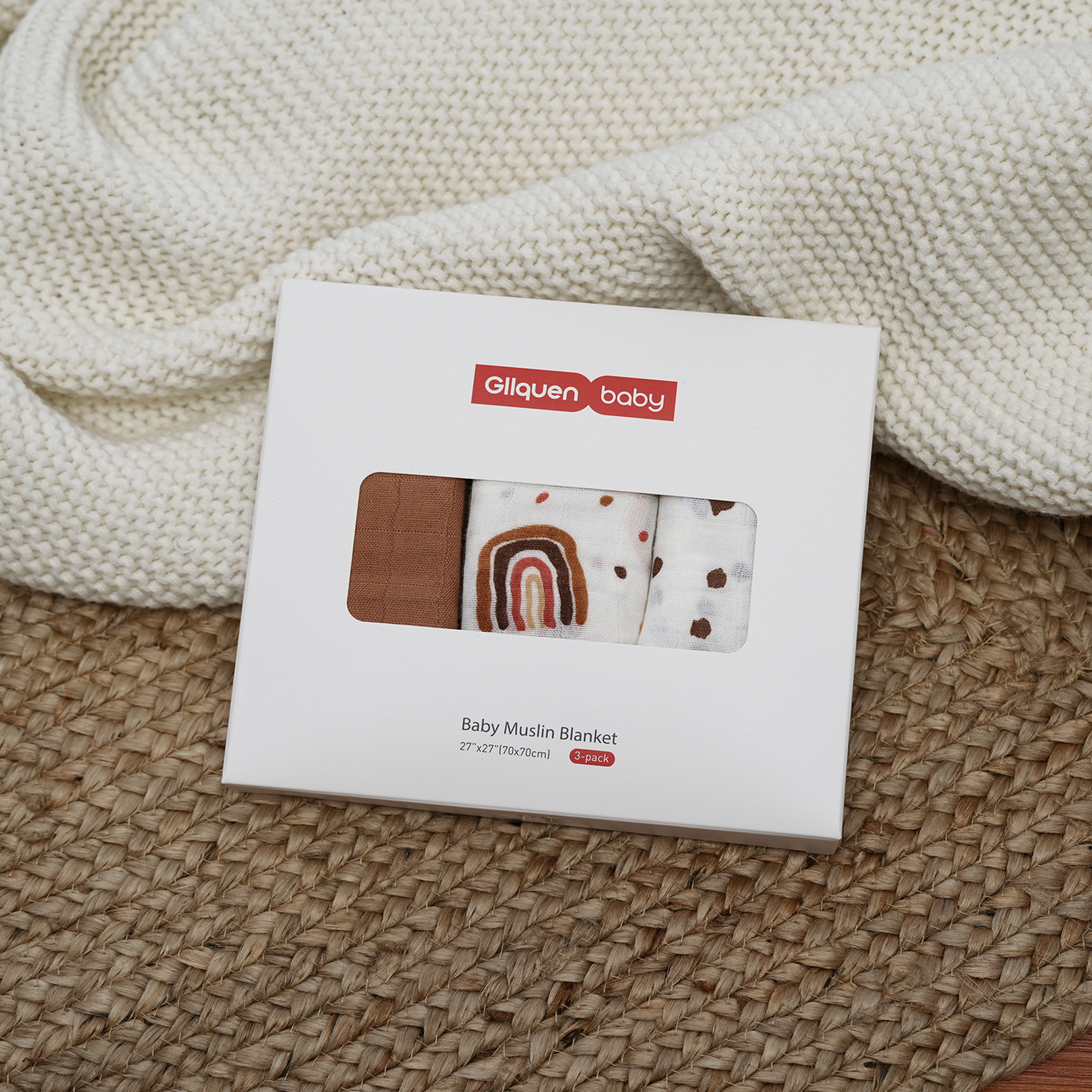 Muslin Swaddle Blankets 6-Pack, 28 X 28" - Rainbows