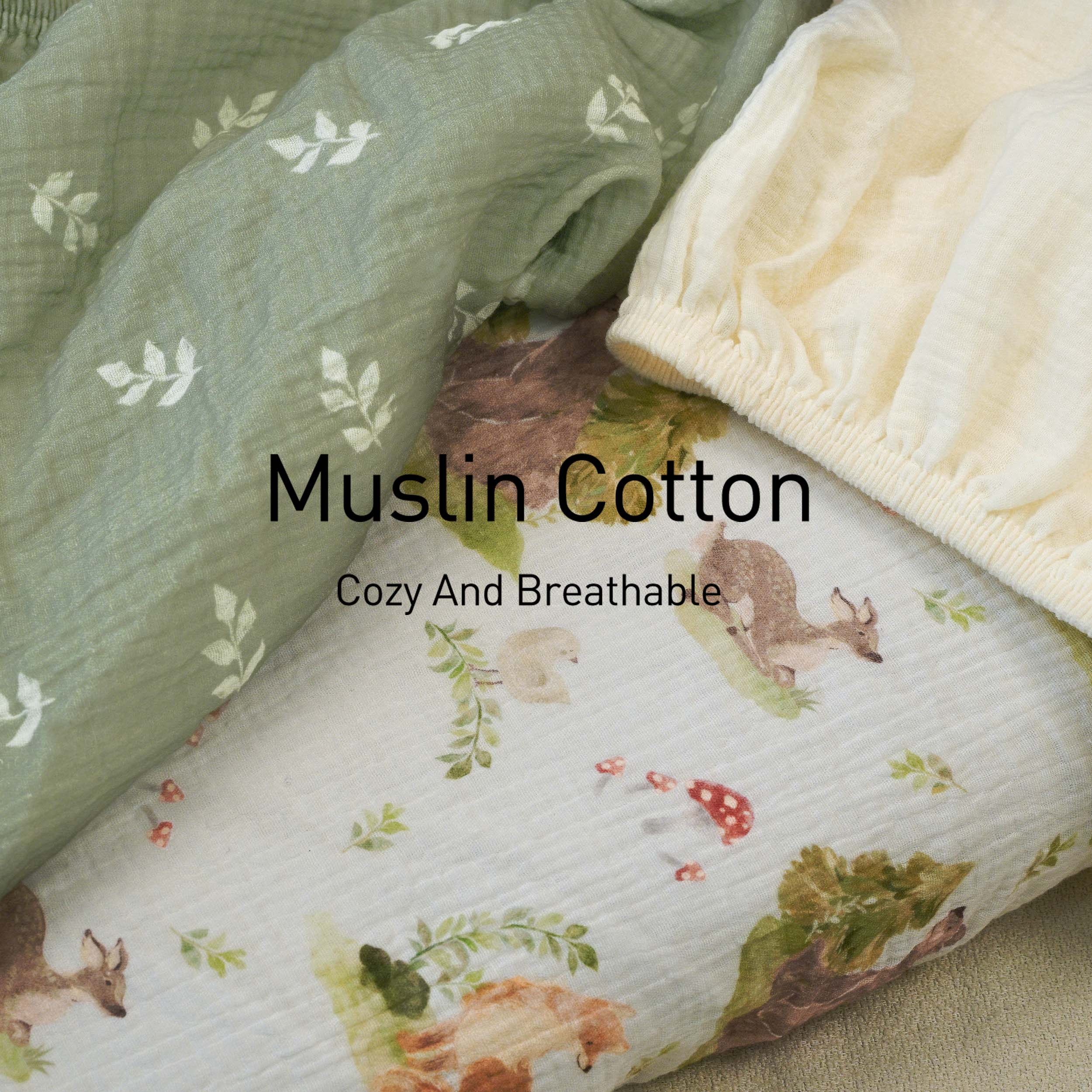 Fern & Woodland Pals | Muslin Bassinet Sheets 3-Pack | 33''*17''