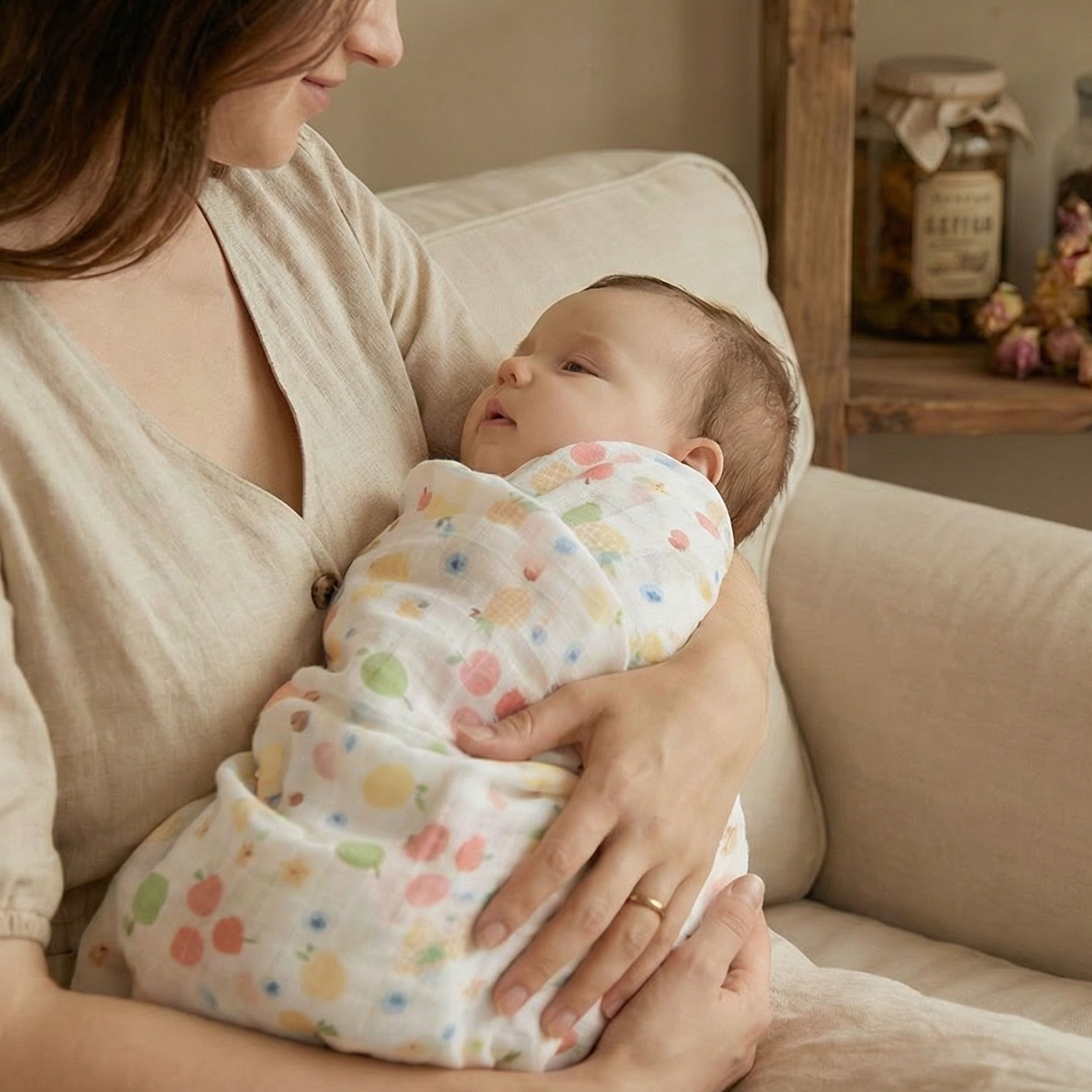 Muslin Swaddle Blankets 4-Pack | 35"x40" | Azure Berry Dream