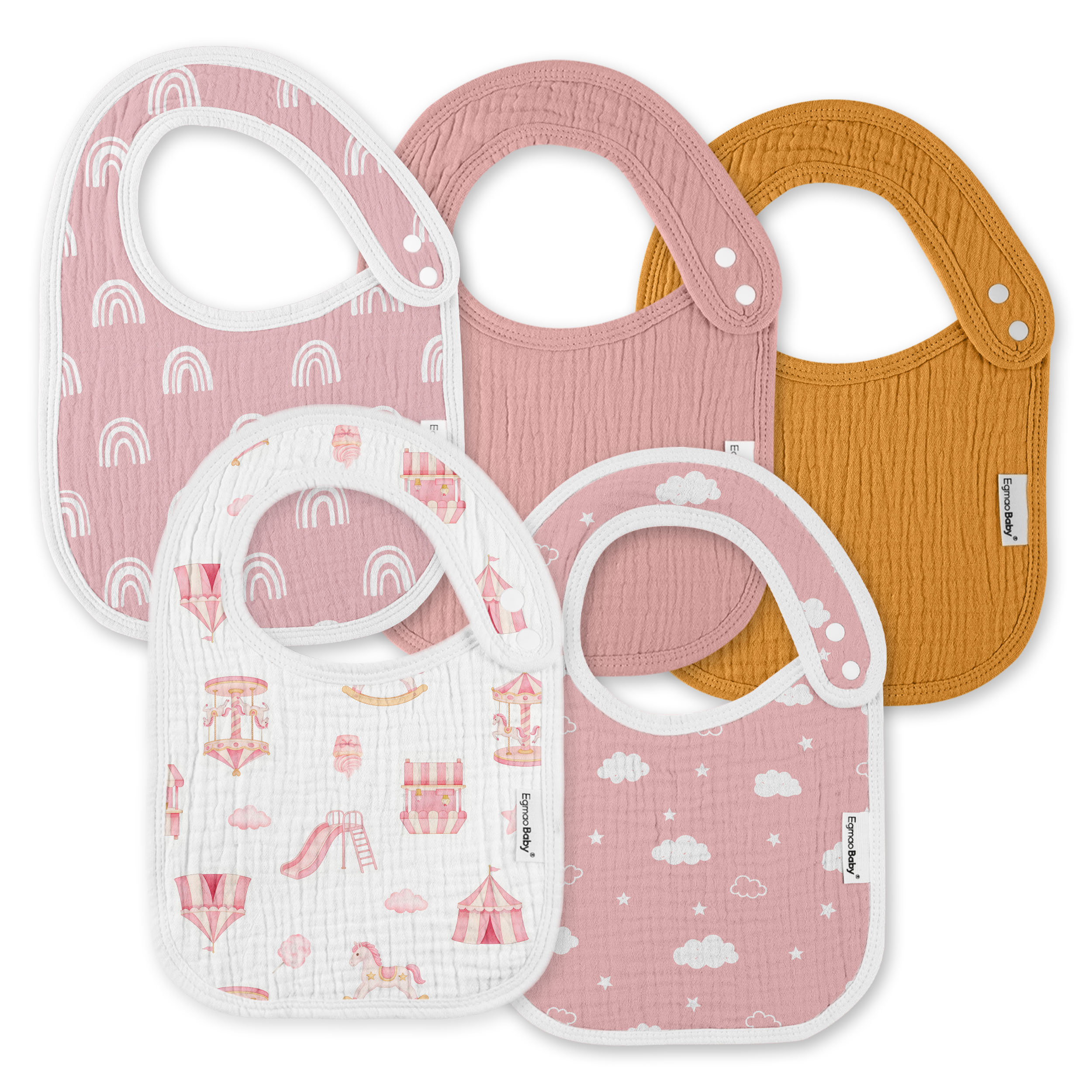 Fairy Rainbow Pony | baby muslin bibs 5 pack | 0-36 months