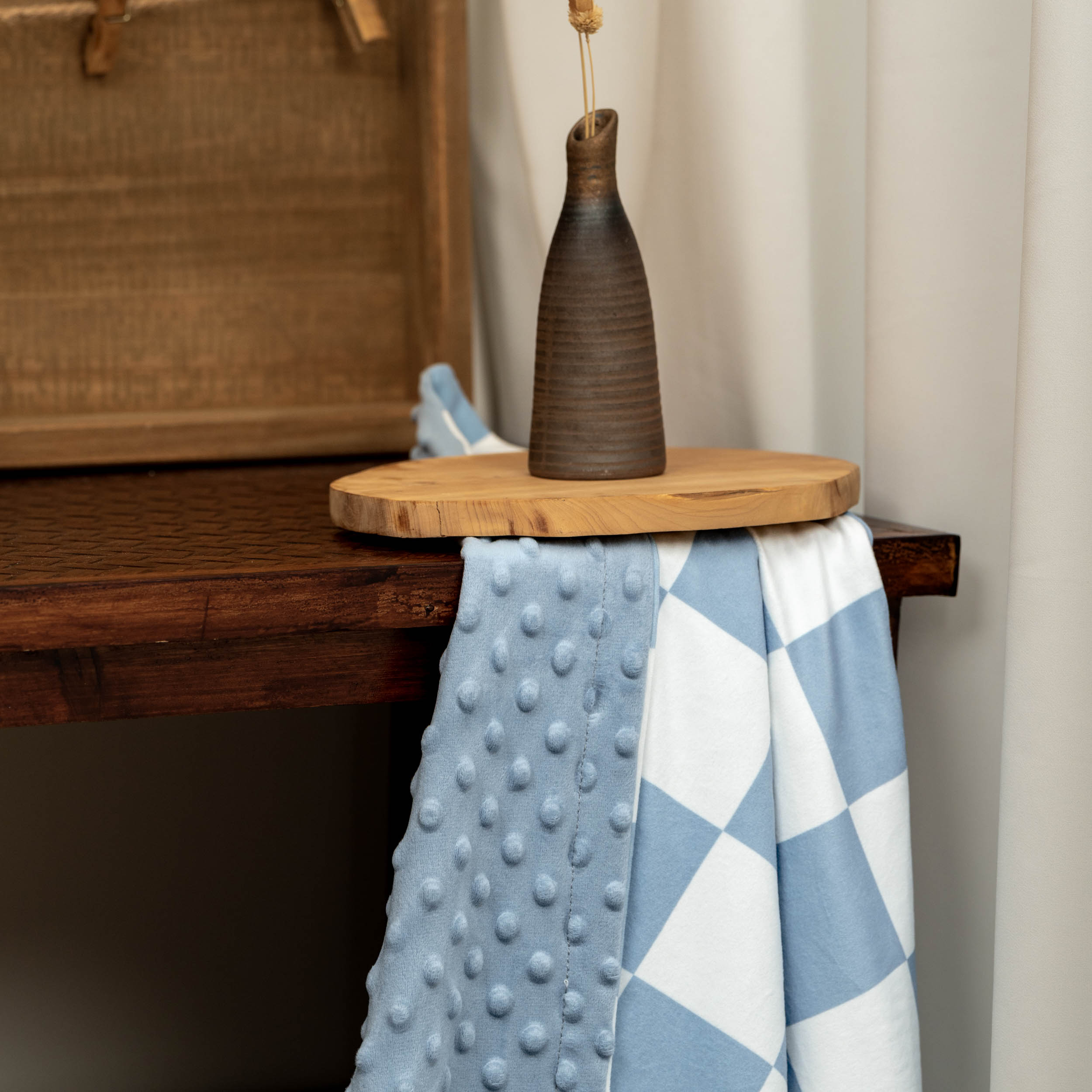 Sky Blue Checker | Fleece Plush Dot Blanket | 30''*40''