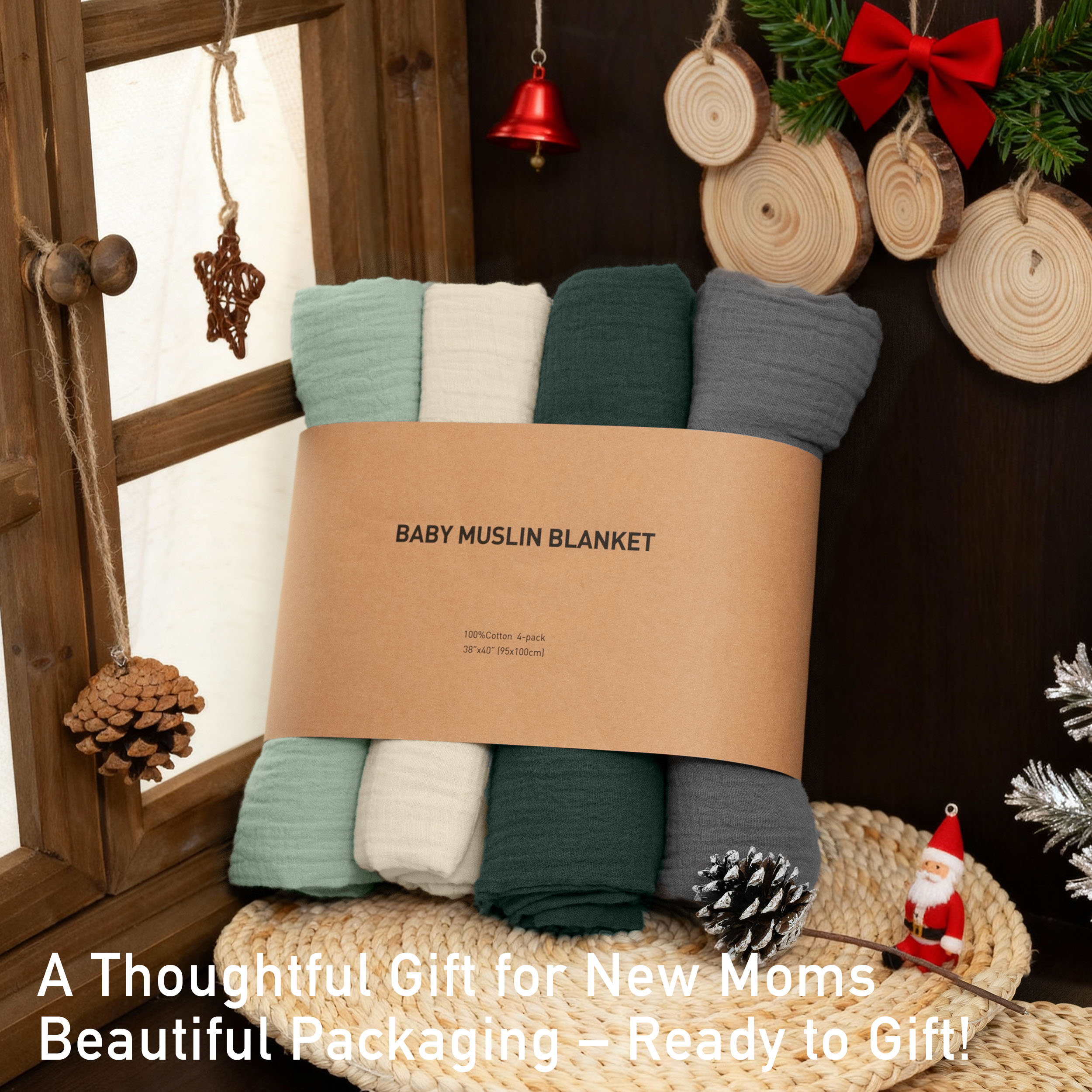 Muslin Swaddle Blankets 4-Pack | 38"x40" | Nature's Color Palette