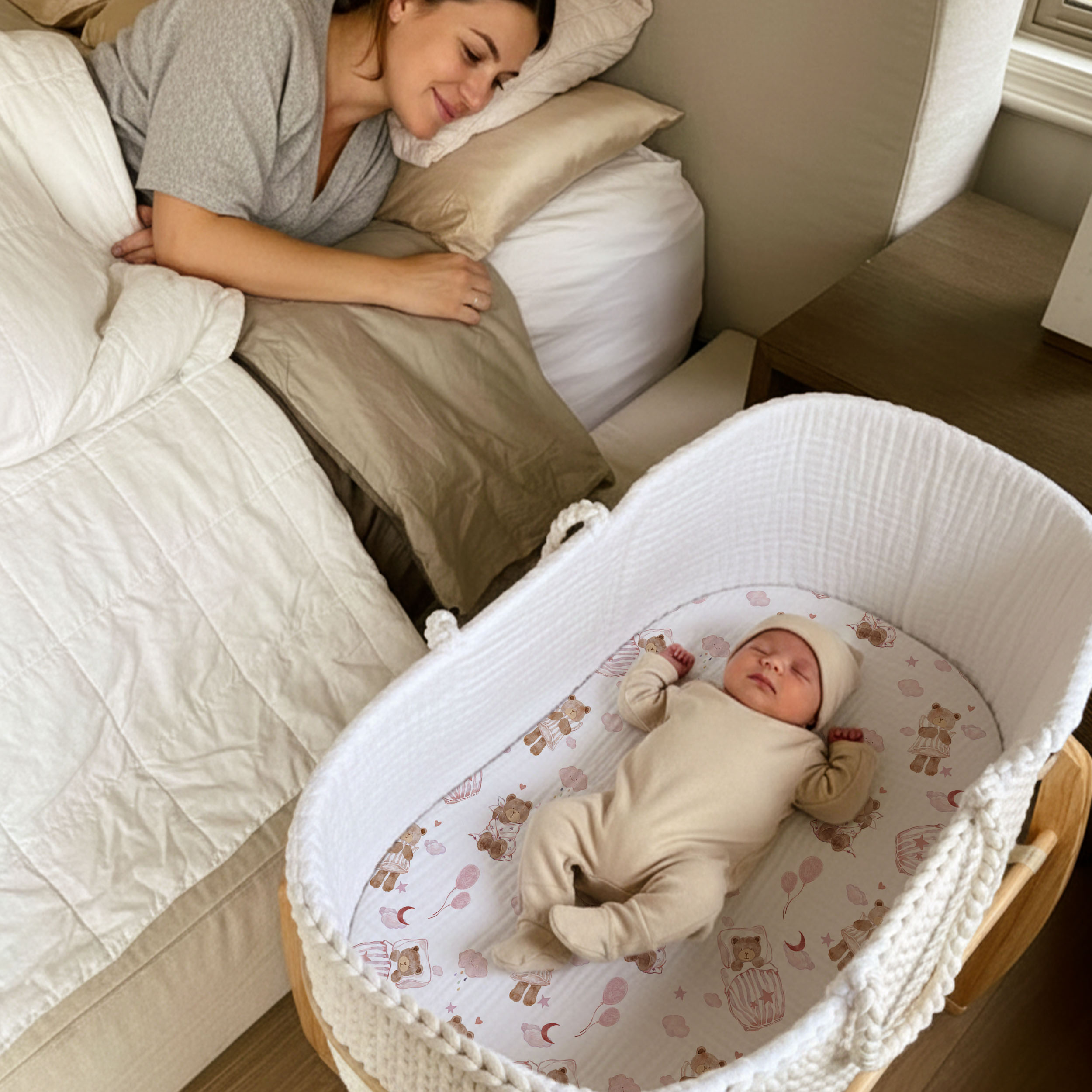 Bear's Dreamland  | Muslin Bassinet Sheet 3-Pack | 33''*20''