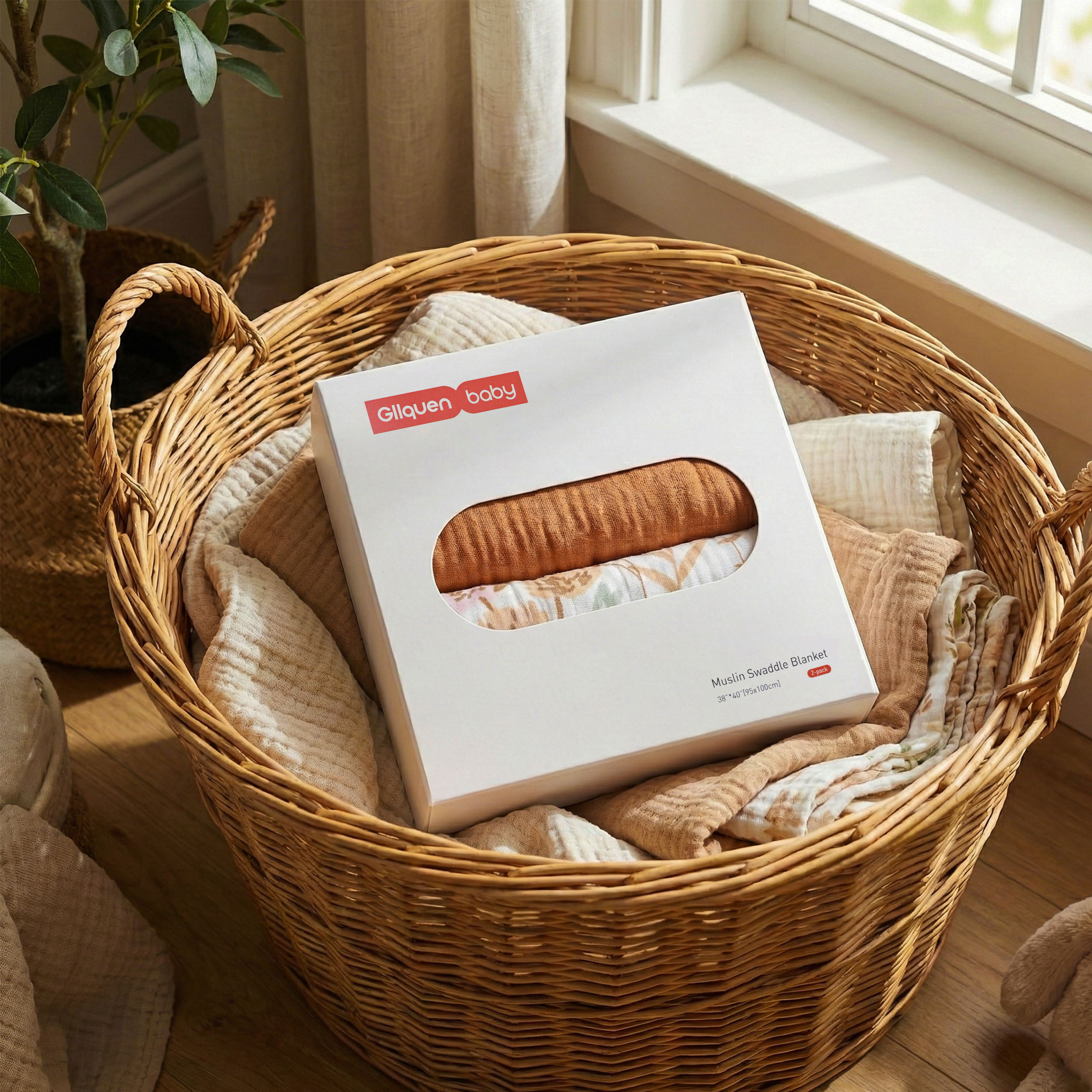 Muslin Swaddle Blankets 2-Pack | 38"x40" | Whisper of Autumn Fields