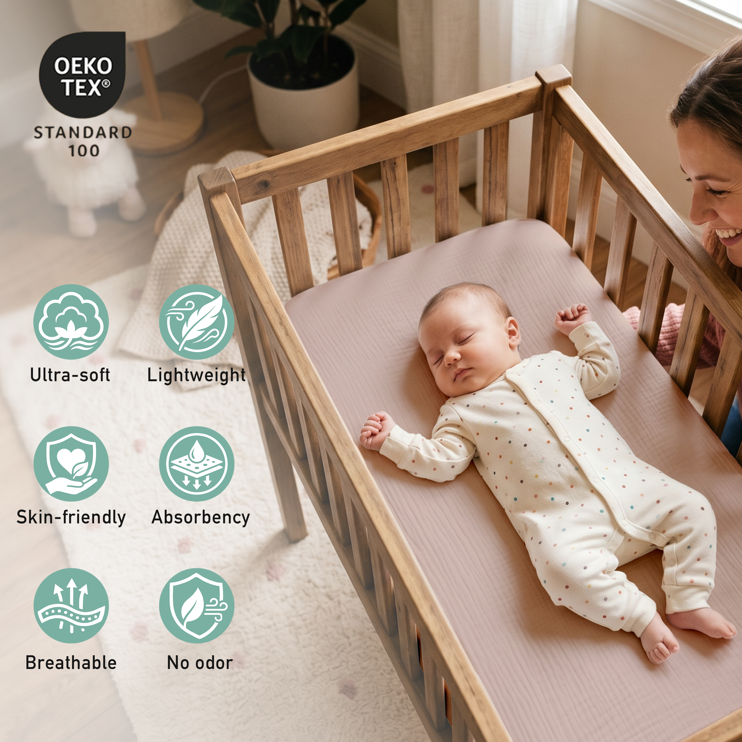 Elegant Rose Oat | Muslin Bassinet Sheet 2-Pack | 33''*20''
