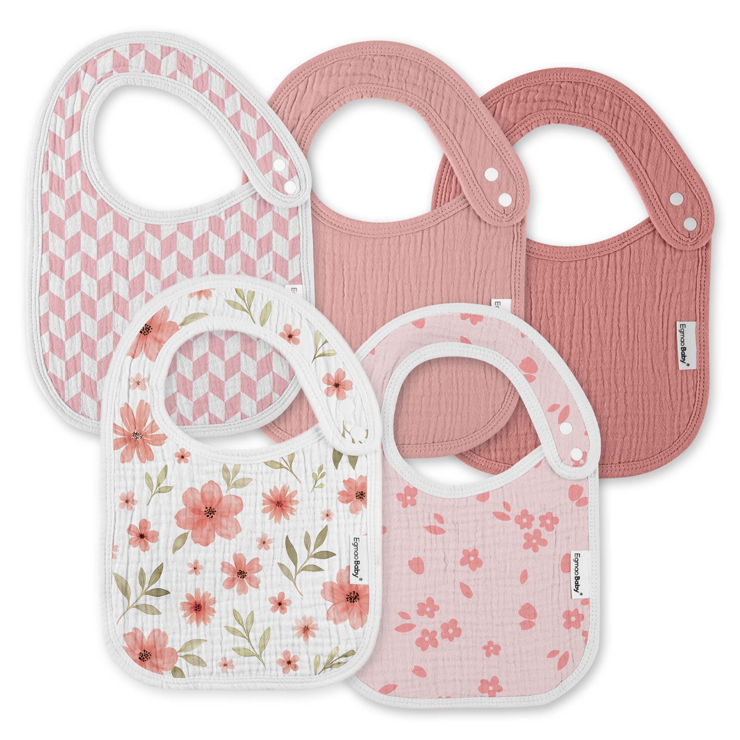 Mauve Floral Argyle | baby muslin bibs 5 pack | 0-36 months