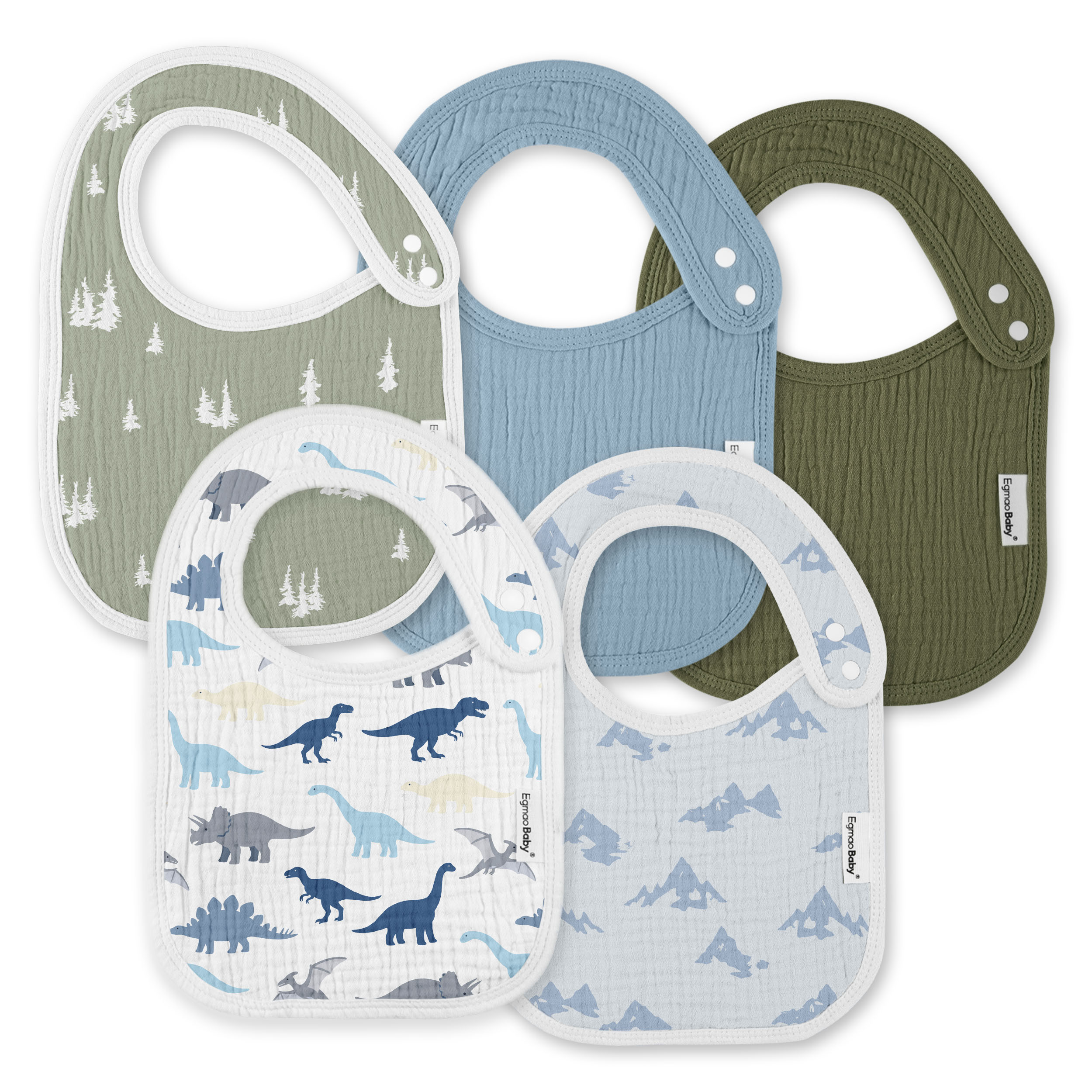 Dinosaur Mountain Adventure | baby muslin bibs 5 pack | 0-36 months