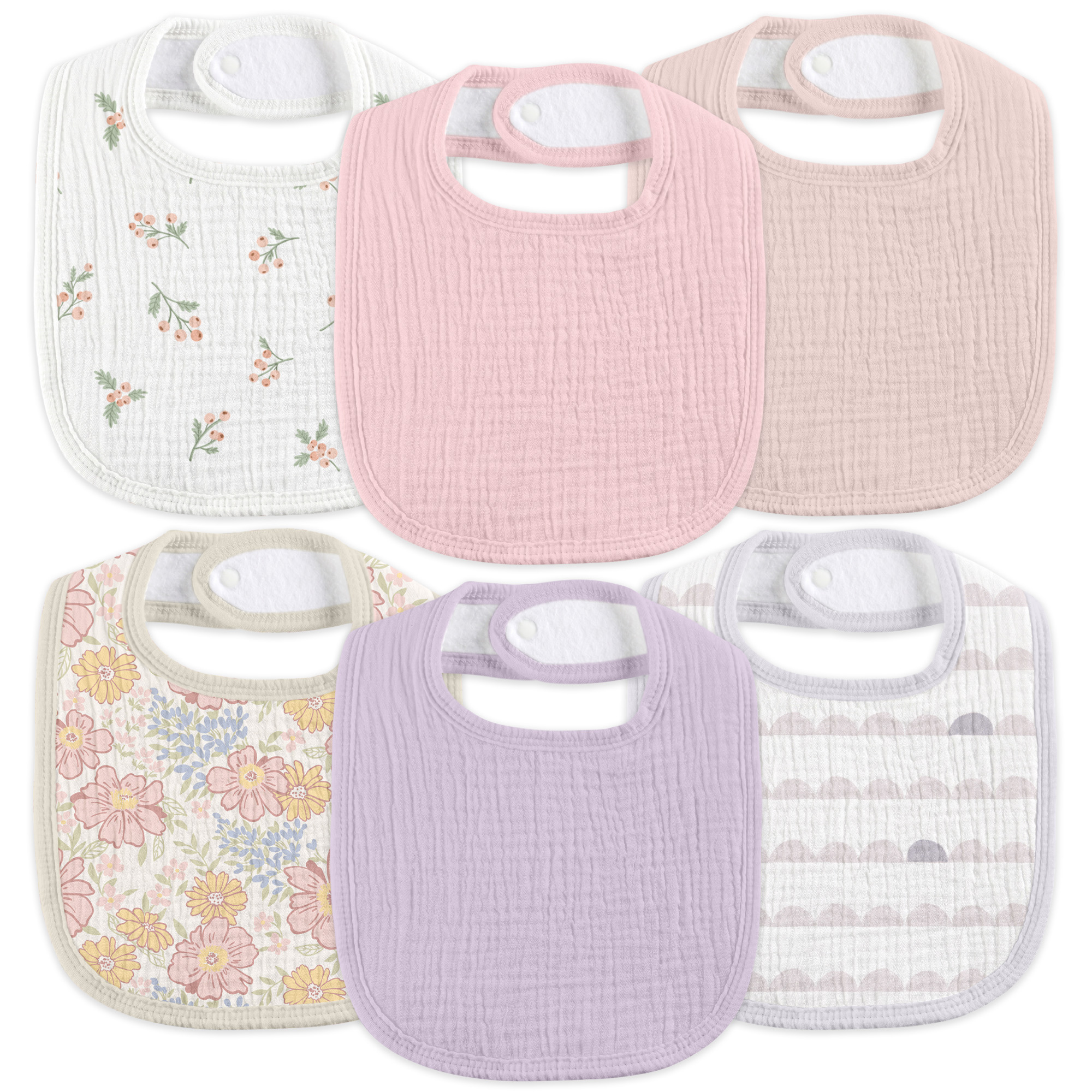 Vintage Purple Floral | Baby Muslin Bibs 6 Pack | 0-36 Months