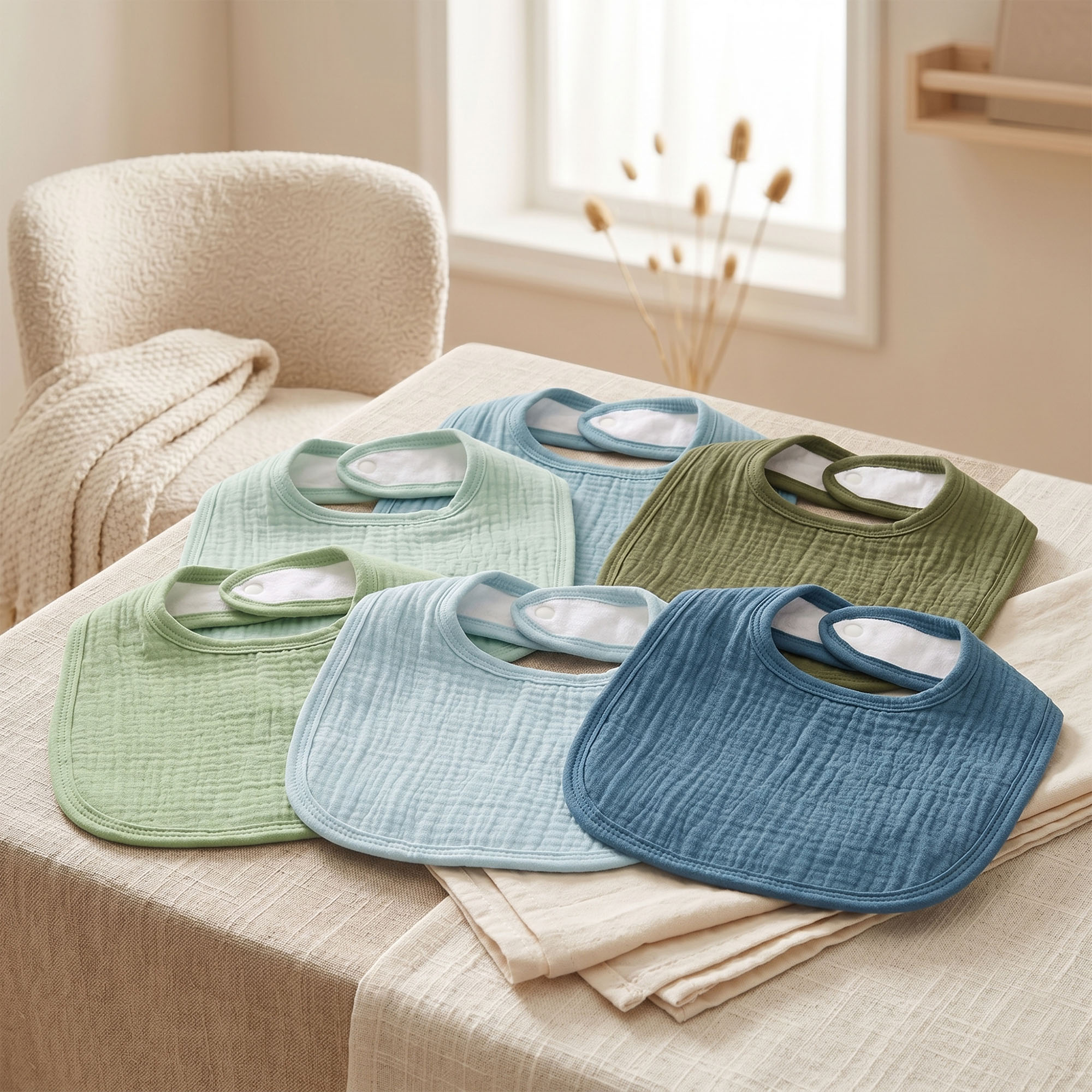 Sage Green Solids | Baby Muslin Bibs 6 Pack | 0-36 Months