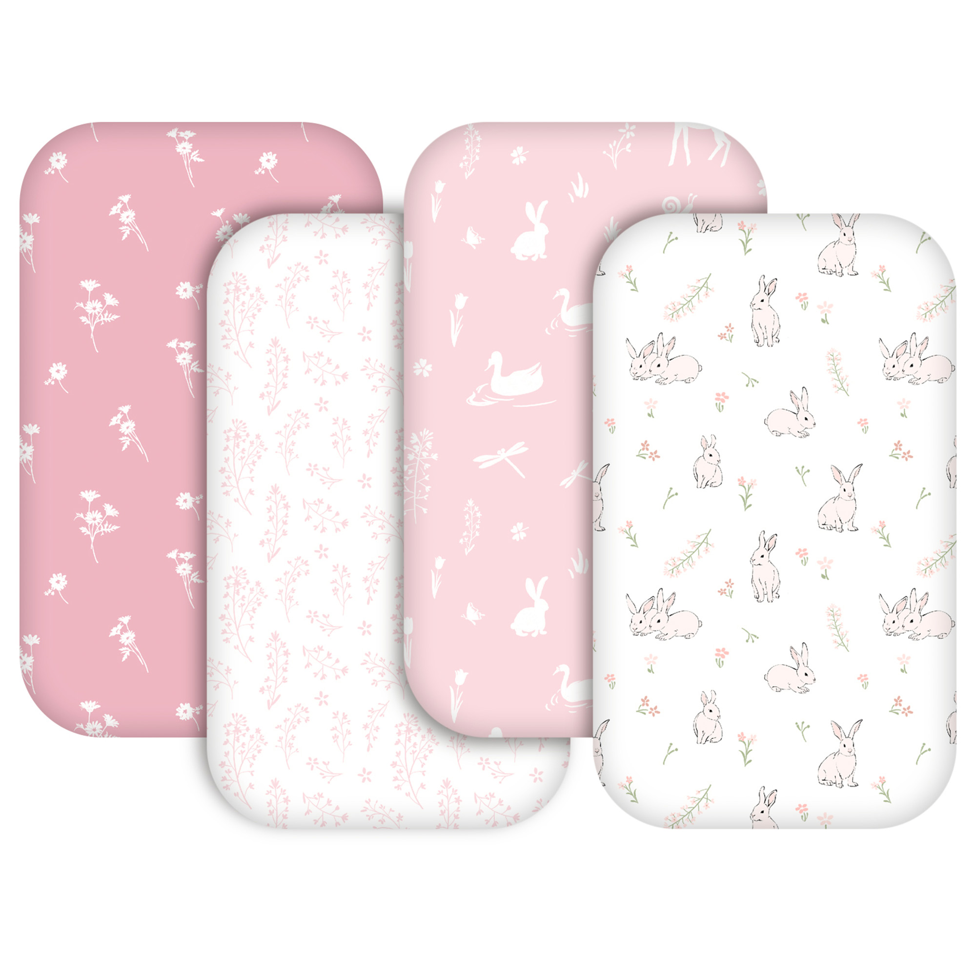 Pink Bunny & Flowers | Bassinet Sheets 4-Pack | 20*33''