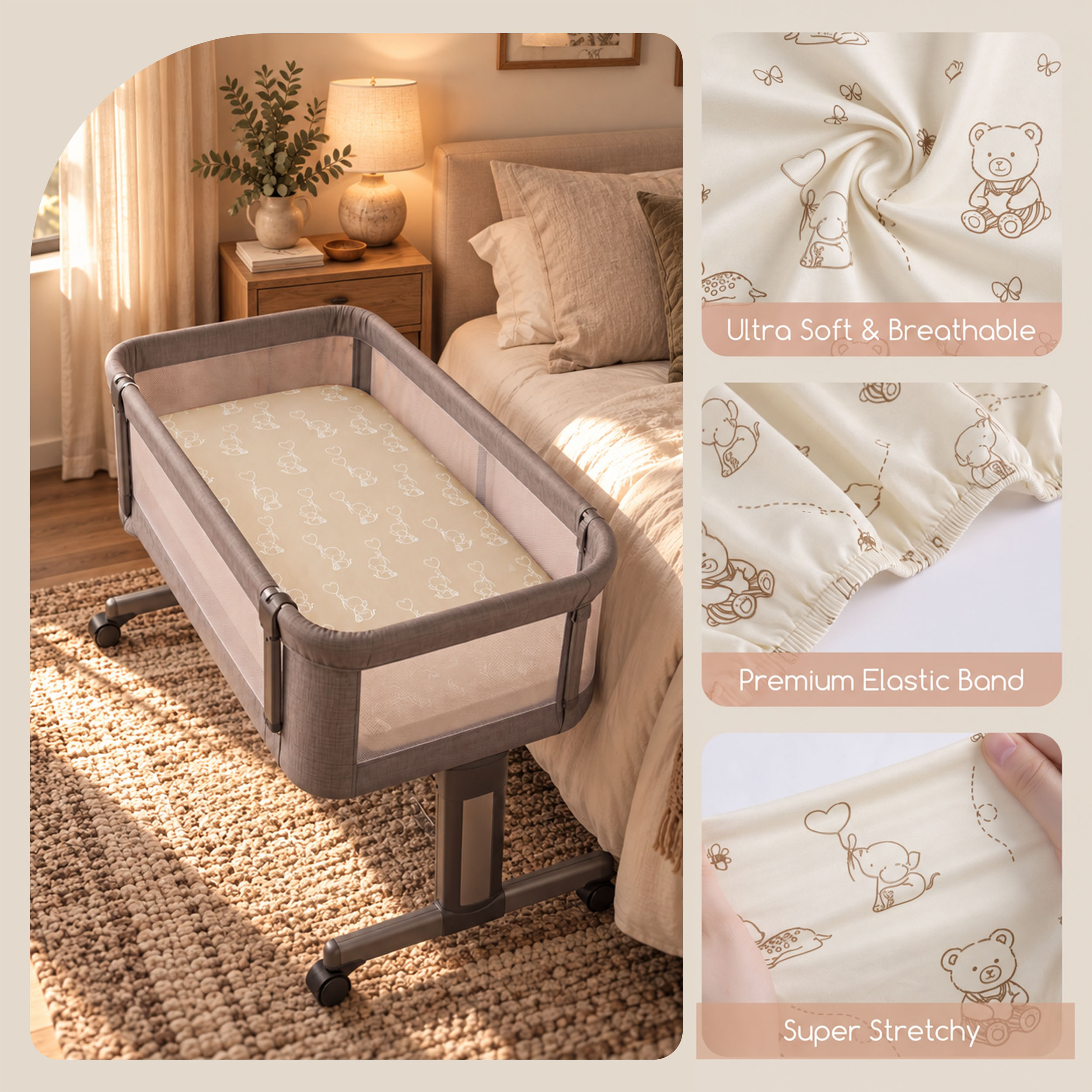 Sage Bear Dream | Bassinet Sheets 3-Pack | 33*20''