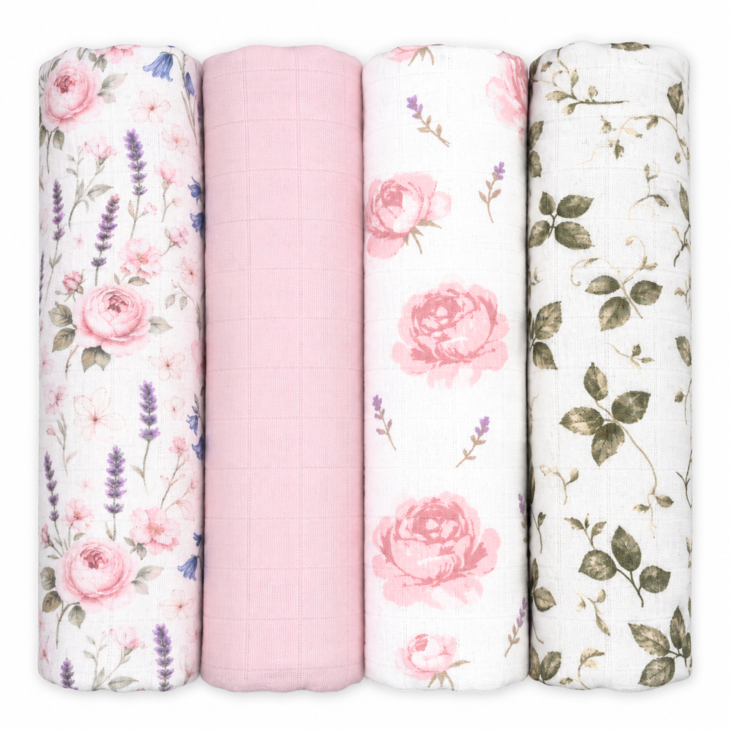 Muslin Swaddle Blankets 4-Pack | 35"x40" | Blush Rose Manor