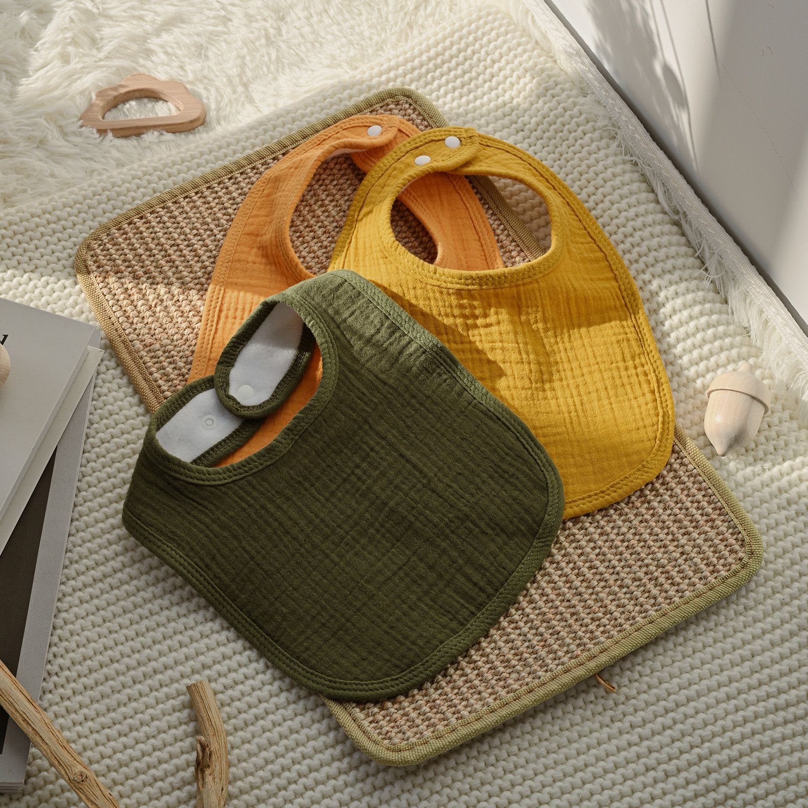 Wood | baby muslin bibs 6 pack | 0-36 months