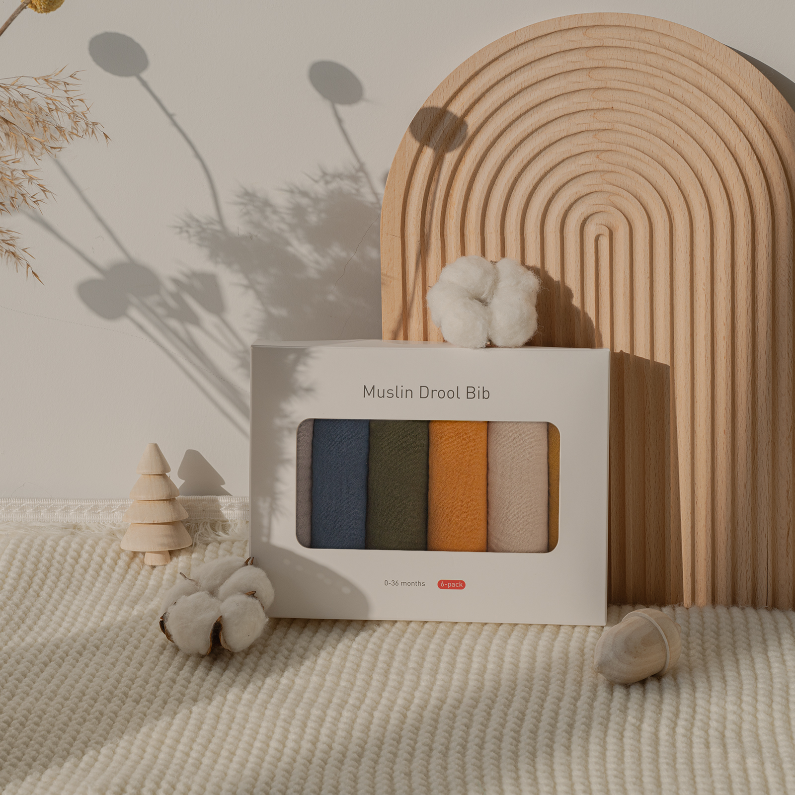 Wood | baby muslin bibs 6 pack | 0-36 months
