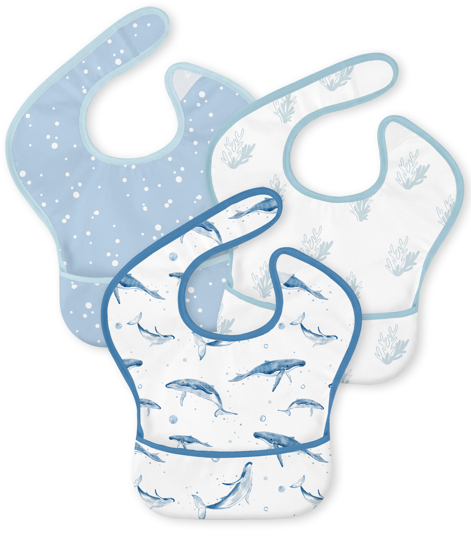 Blue Whale Whisper | Gllquen baby Waterproof Bibs 3 Pack | 3-24 Months