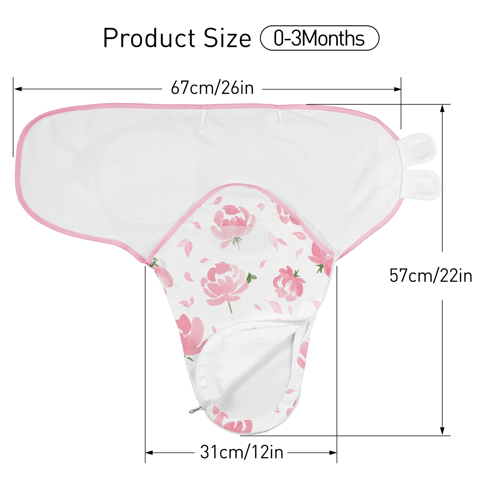 Pink Floral  | Zipper Swaddle Wrap 0-3 Months 3 Pack