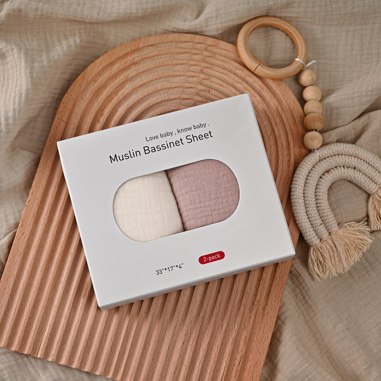 Rose  | Muslin Bassinet Sheets 2-Pack | 33''*17'' 100% Muslin Cotton