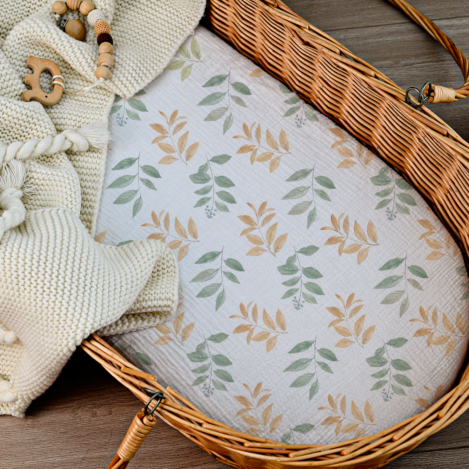 Bicolour Leaf  | Muslin Bassinet Sheets 2-Pack | 33''*17'' 100% Muslin Cotton