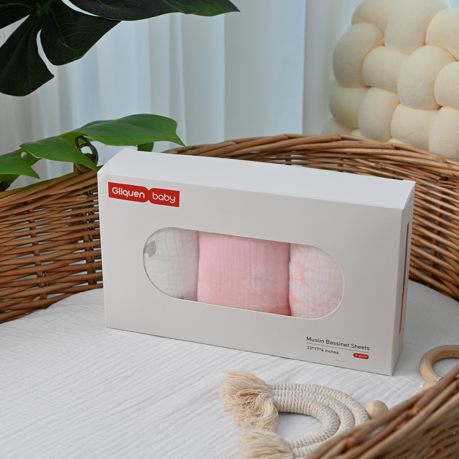 Rosebud  | Muslin Bassinet Sheets 3-Pack | 33''*17''