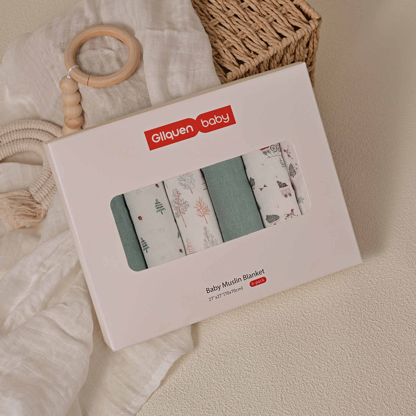 Muslin Swaddle Blankets 6-Pack, 28 X 28" - Christmas Forest