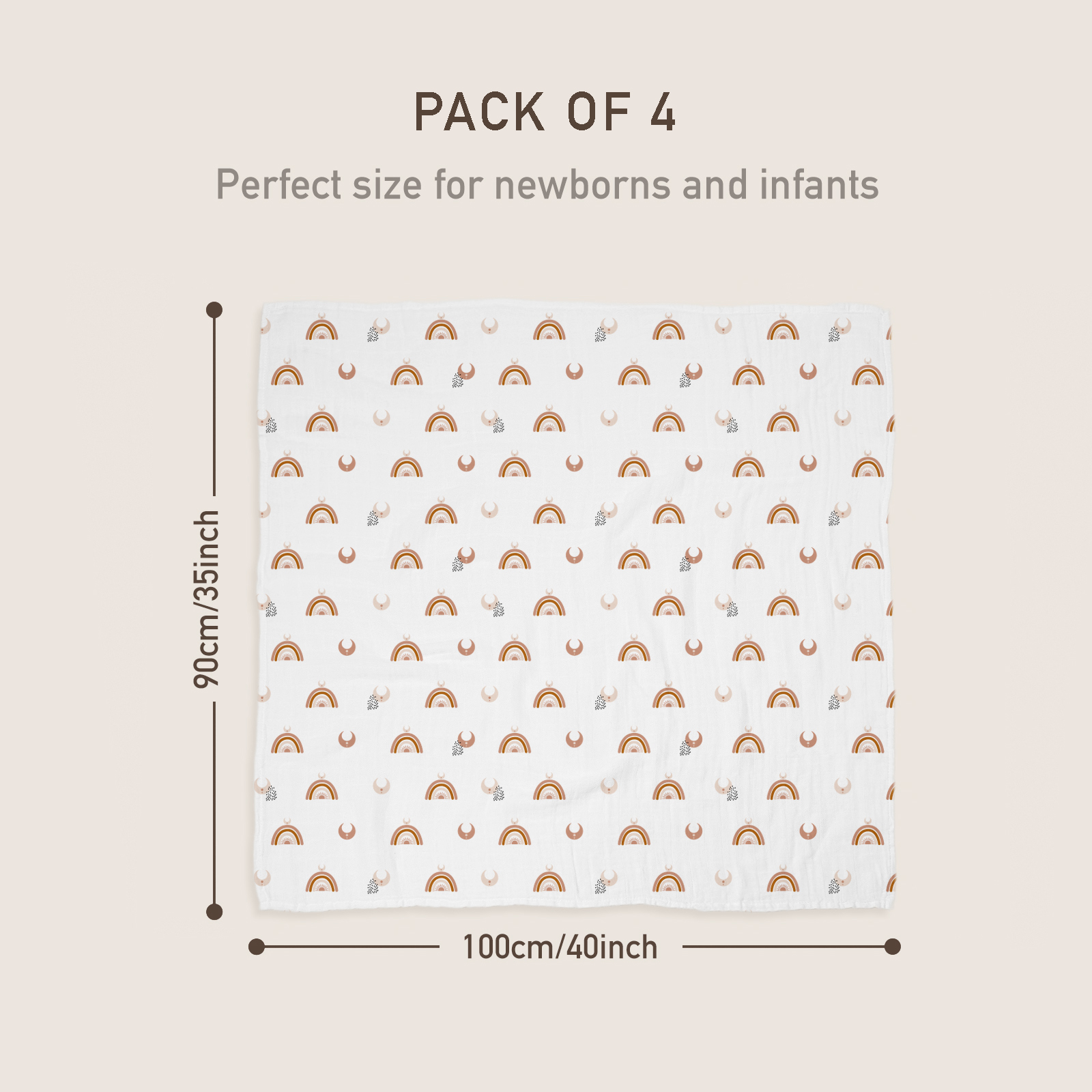 Muslin Swaddle Blankets 4-Pack, 35"x40" - Rainbow