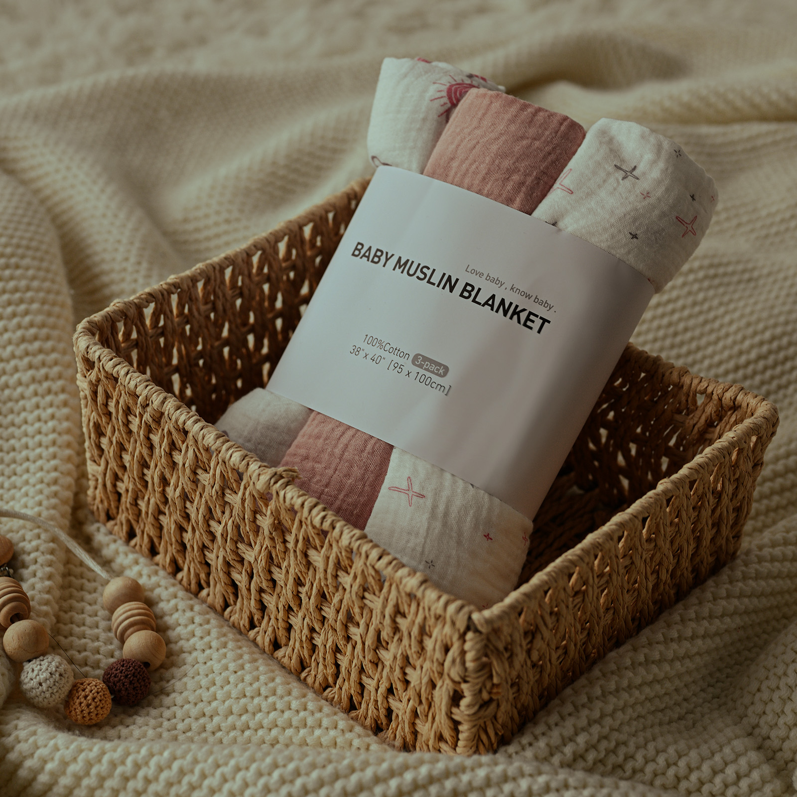 Muslin Swaddle Blankets 3-Pack, 38"x40" - Sunlight