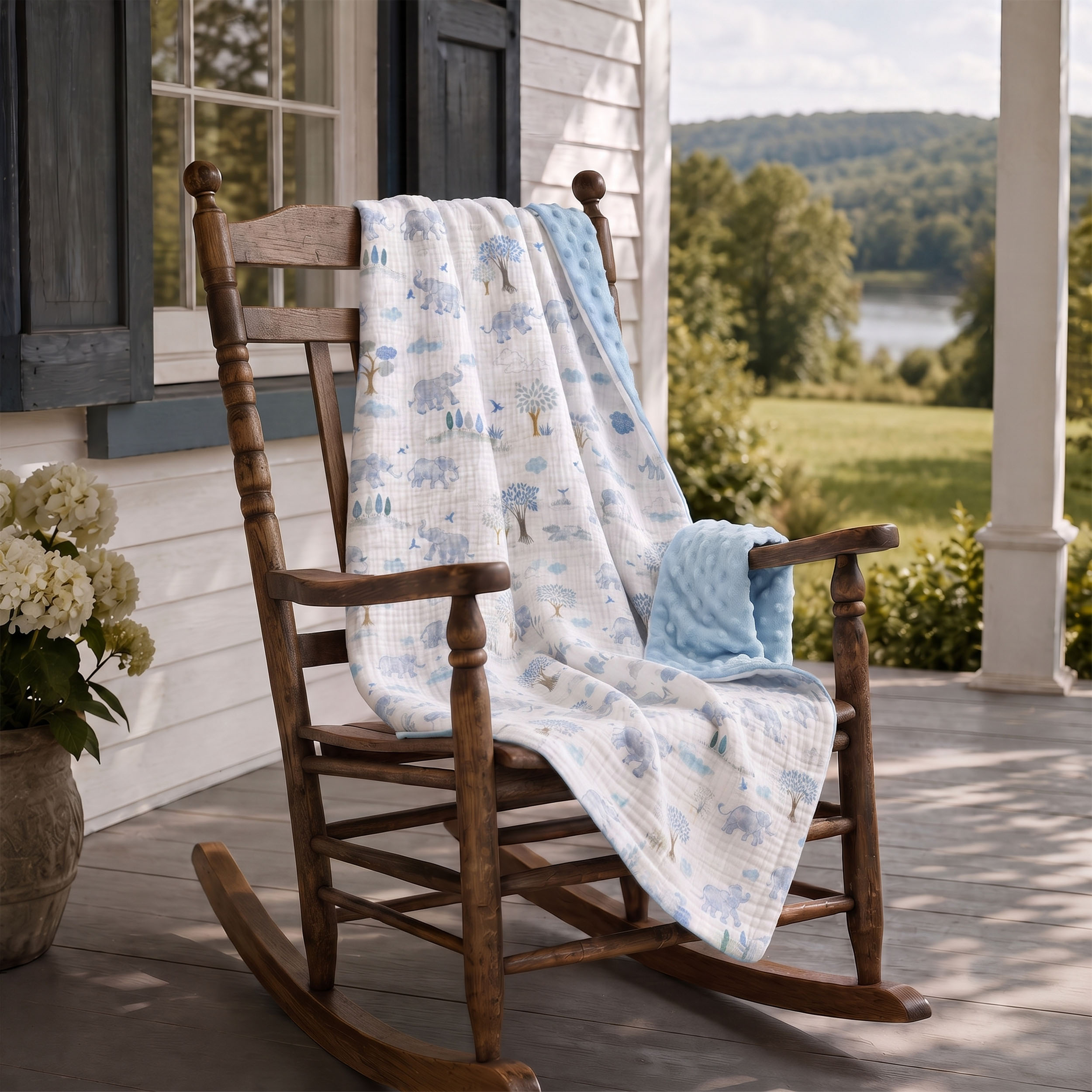 Blue Elephant Safari | Muslin and Fleece Plush Dot Blanket | 30''*40''