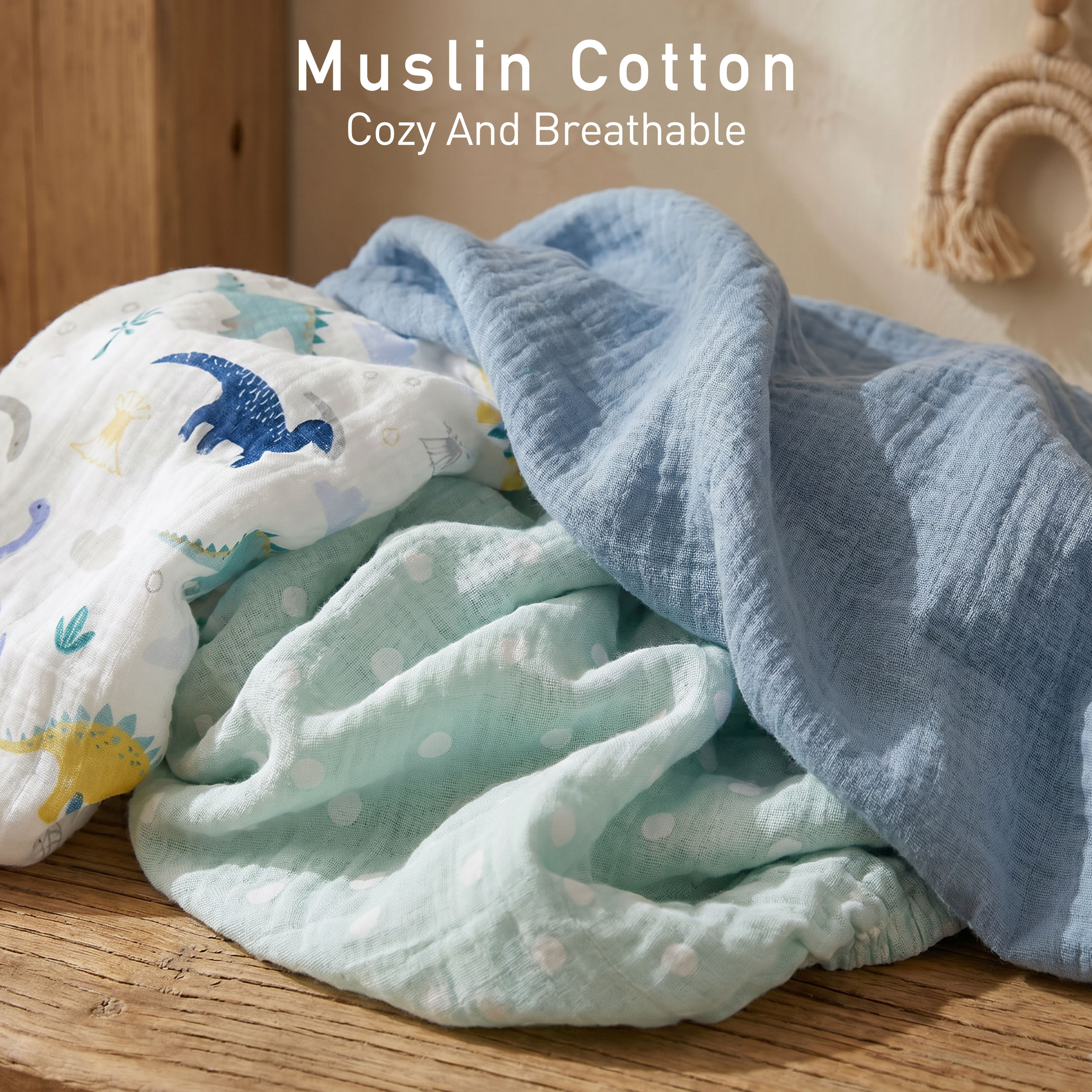 Tropical Dino  Print | Muslin Bassinet Sheets 3-Pack | 33''*17''
